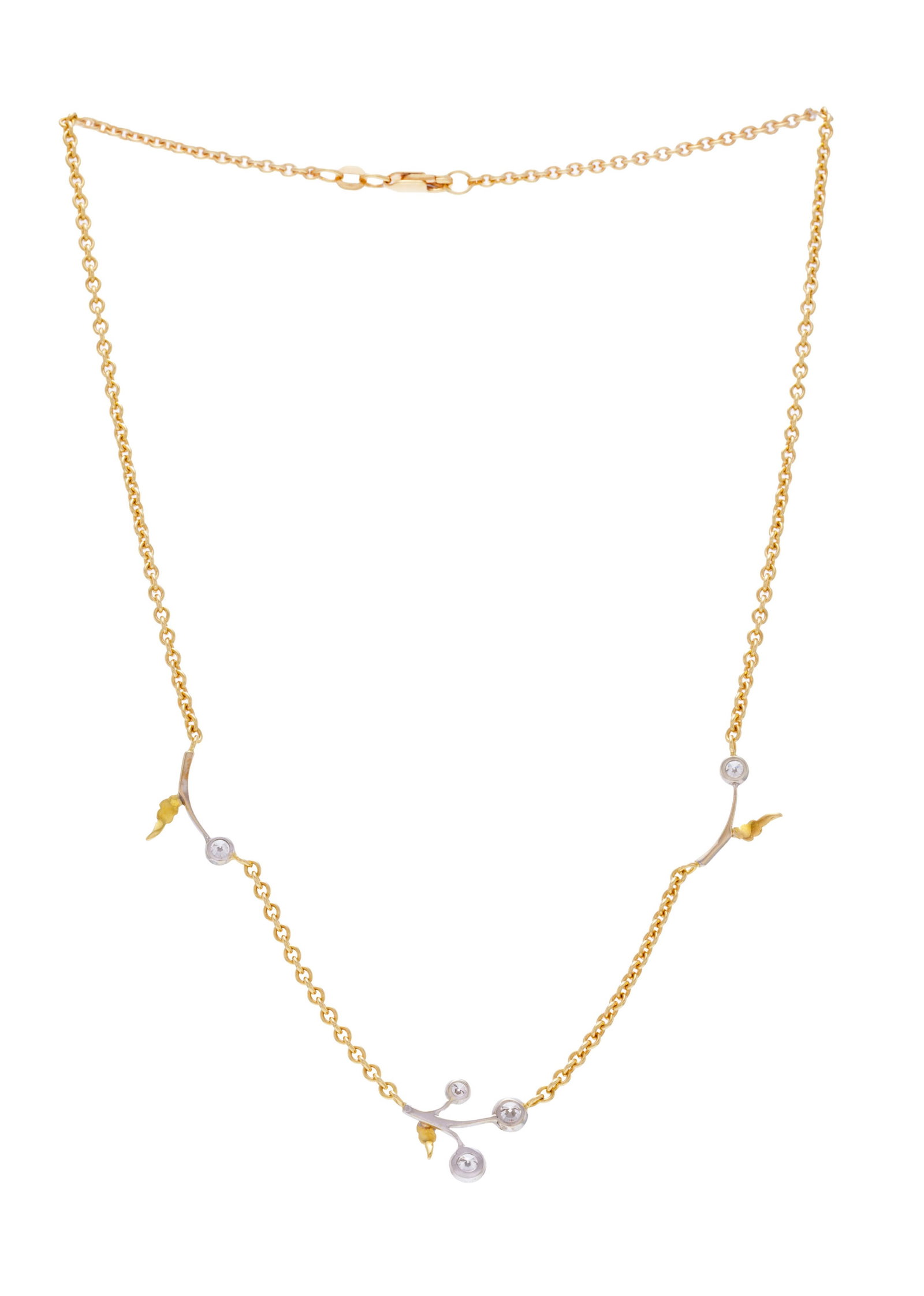 Collier 2 ors 750 chaîne à maille forçat alternant des motifs floraux serti de diaman - 3