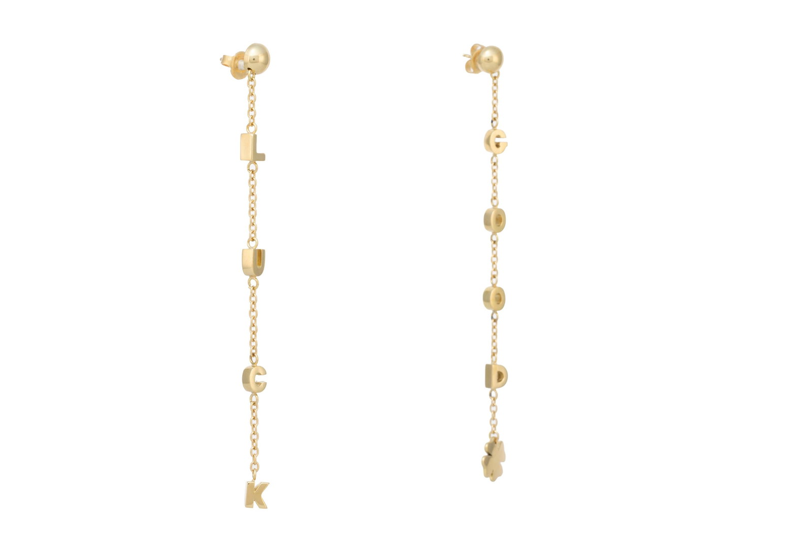 Paire de pendants d’oreilles or 750 en cascade de lettres 'GOOD' et 'LUCK', long. 9.5 cm, 11g - 2