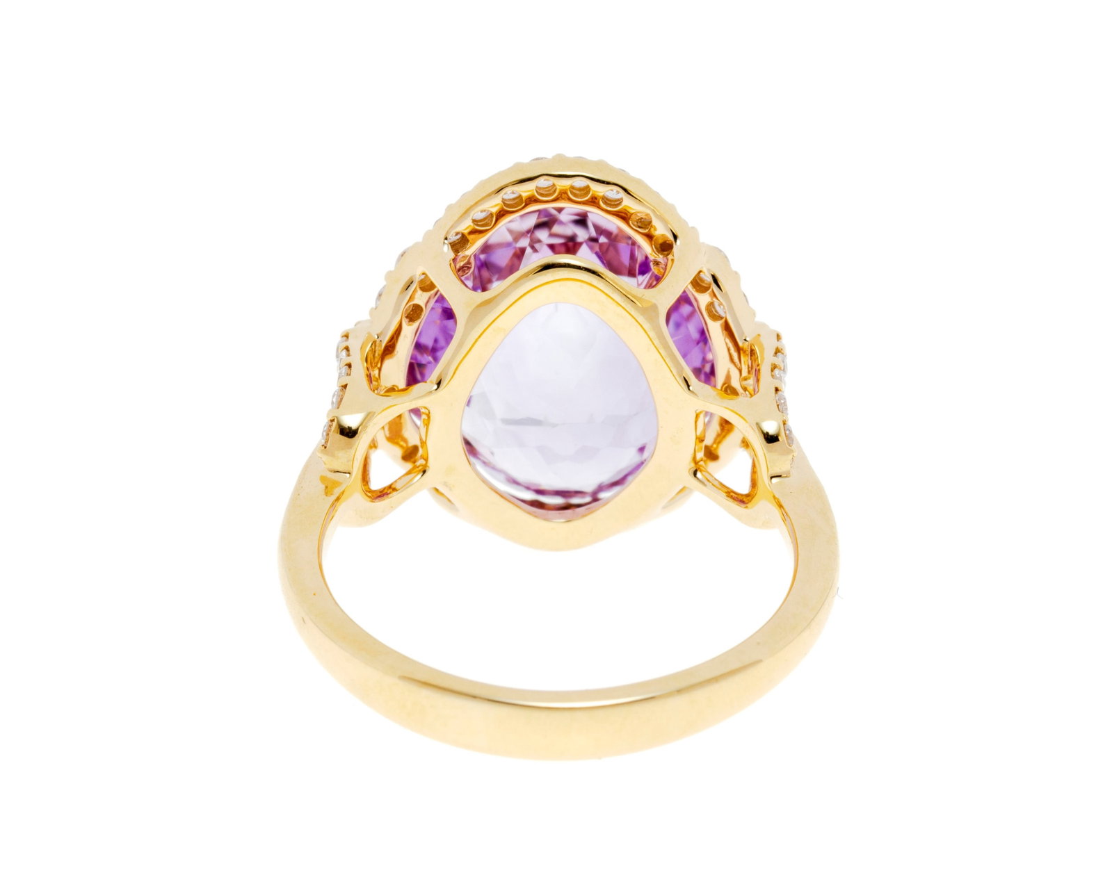 Bague or rose 750 sertie d'une améthyste facettée entourée de diamants taille brillan - 3