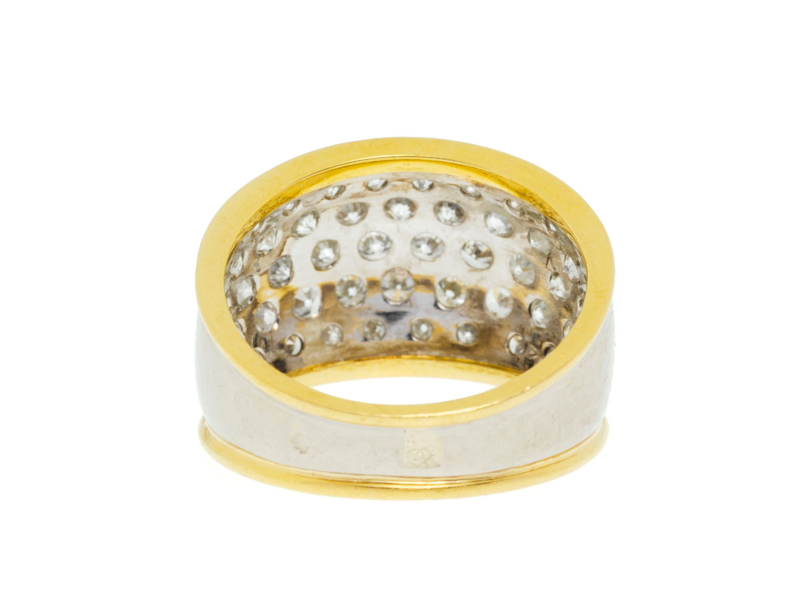 Bague bombée 2 ors 750 sertie de diamants taille brillant et 8/8, doigt 54-14, 7g - 3