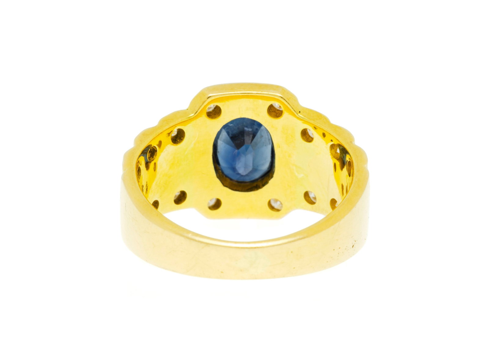 Bague or 750 godronné sertie d'un saphir ovale et de diamants taille brillant, doigt 50-10, 6g - 3