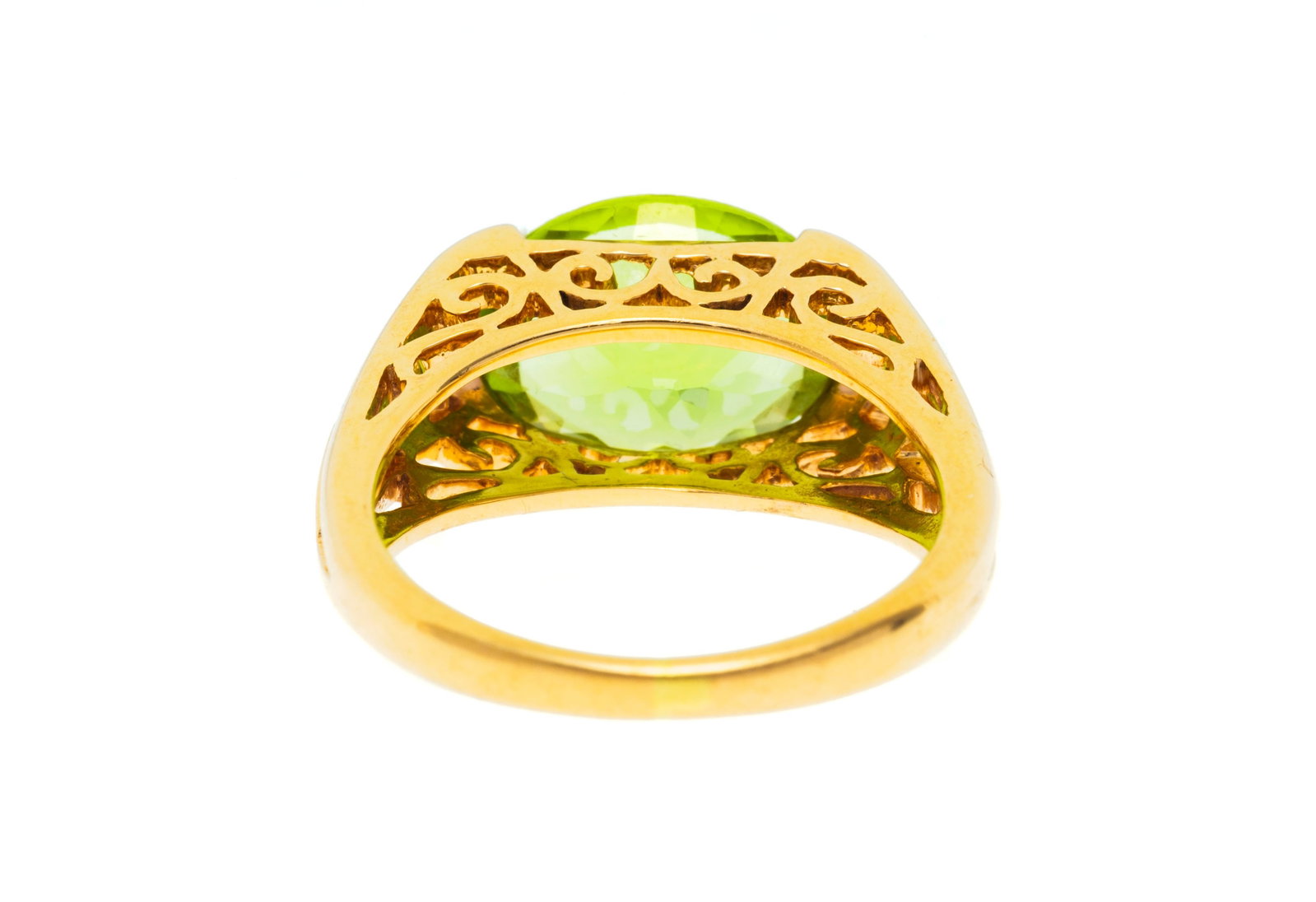 Bague or rose 750 ajouré sertie d'un péridot ovale épaulé de diamants bruns tail - 3