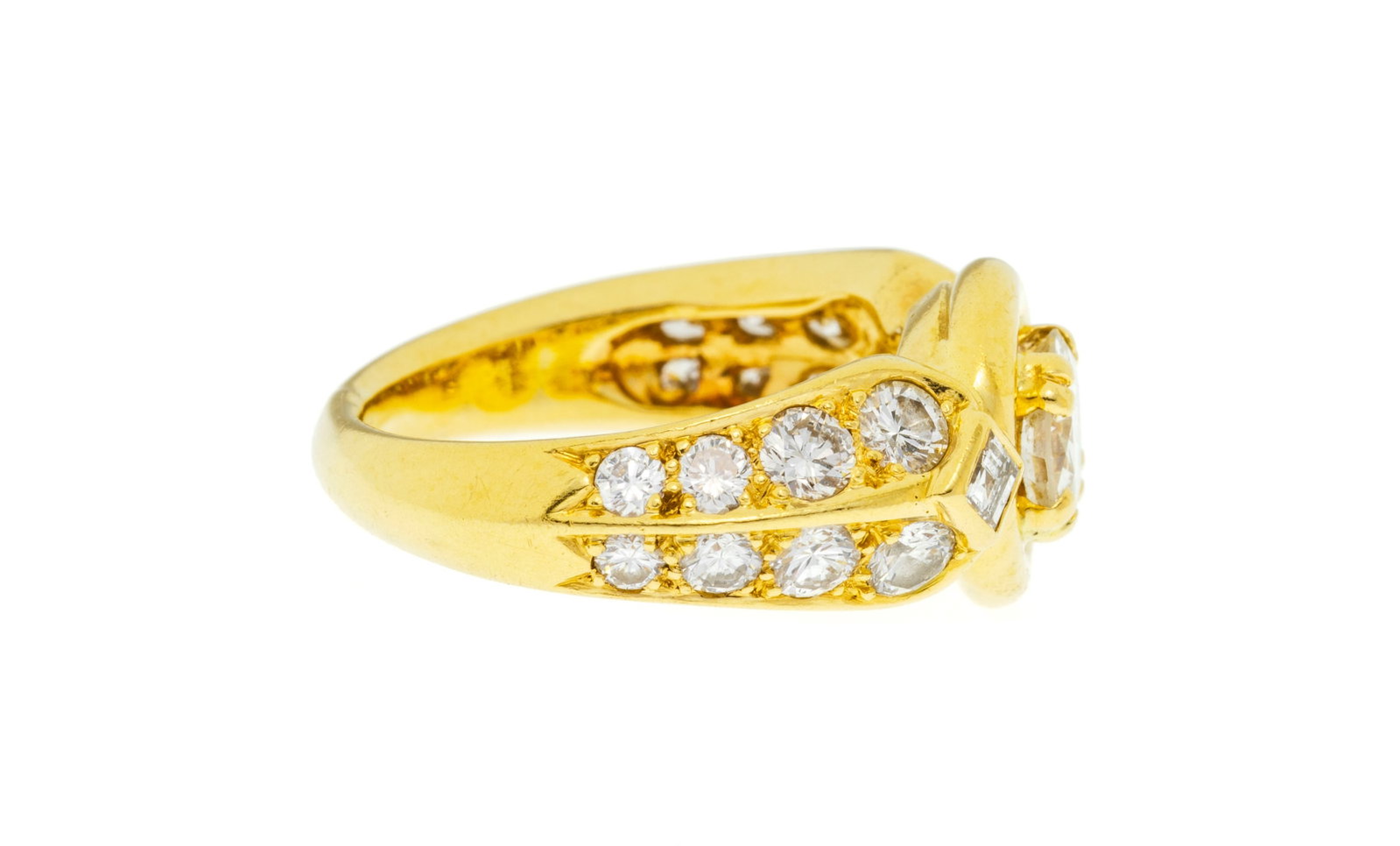 Bague or 750 sertie de diamants taille carrée et brillant, dont un plus important au centre (en - 2