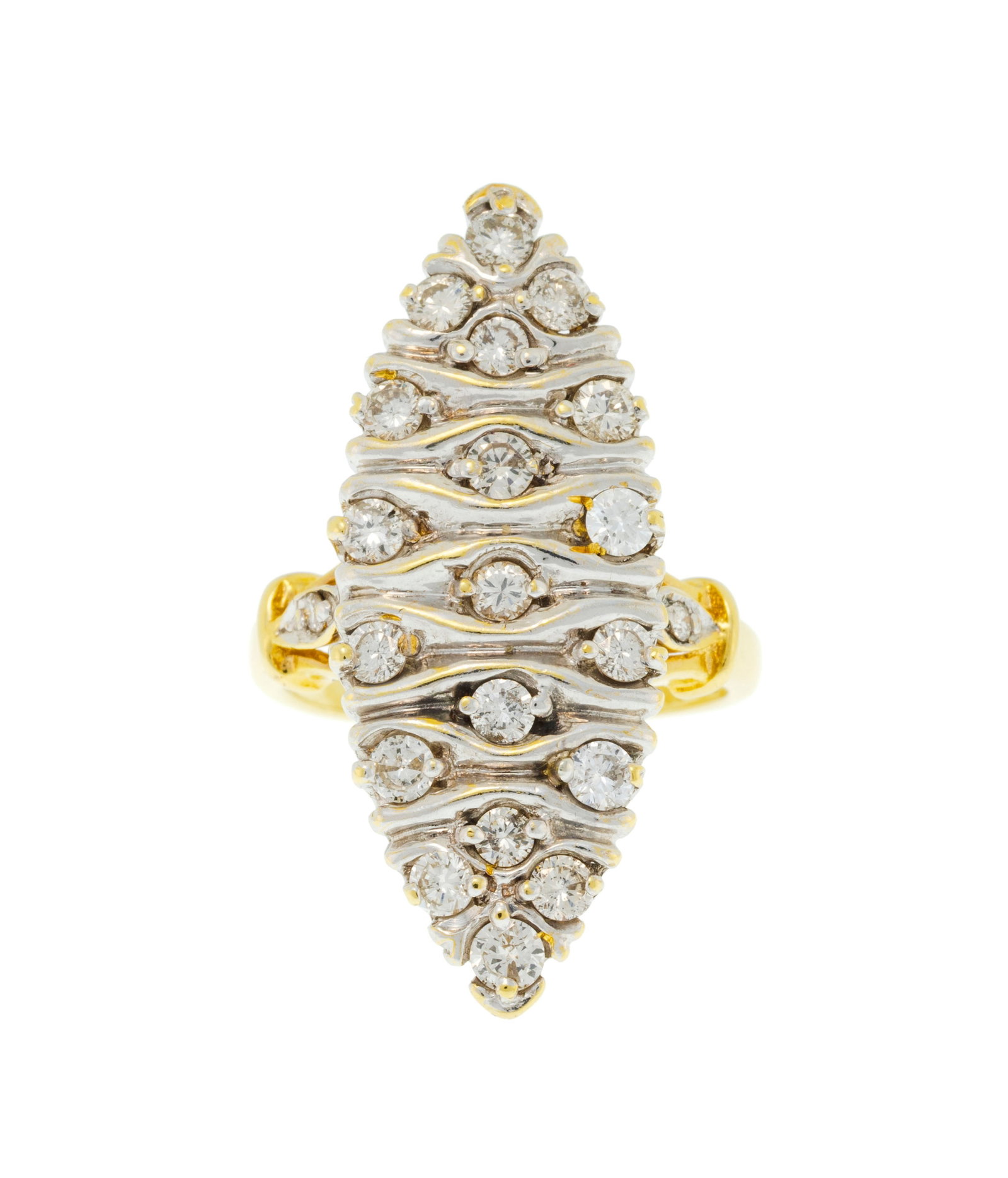 Bague navette 2 ors 750 sertie de diamants taille brillant, doigt 51-11, 7g (1 of 4)