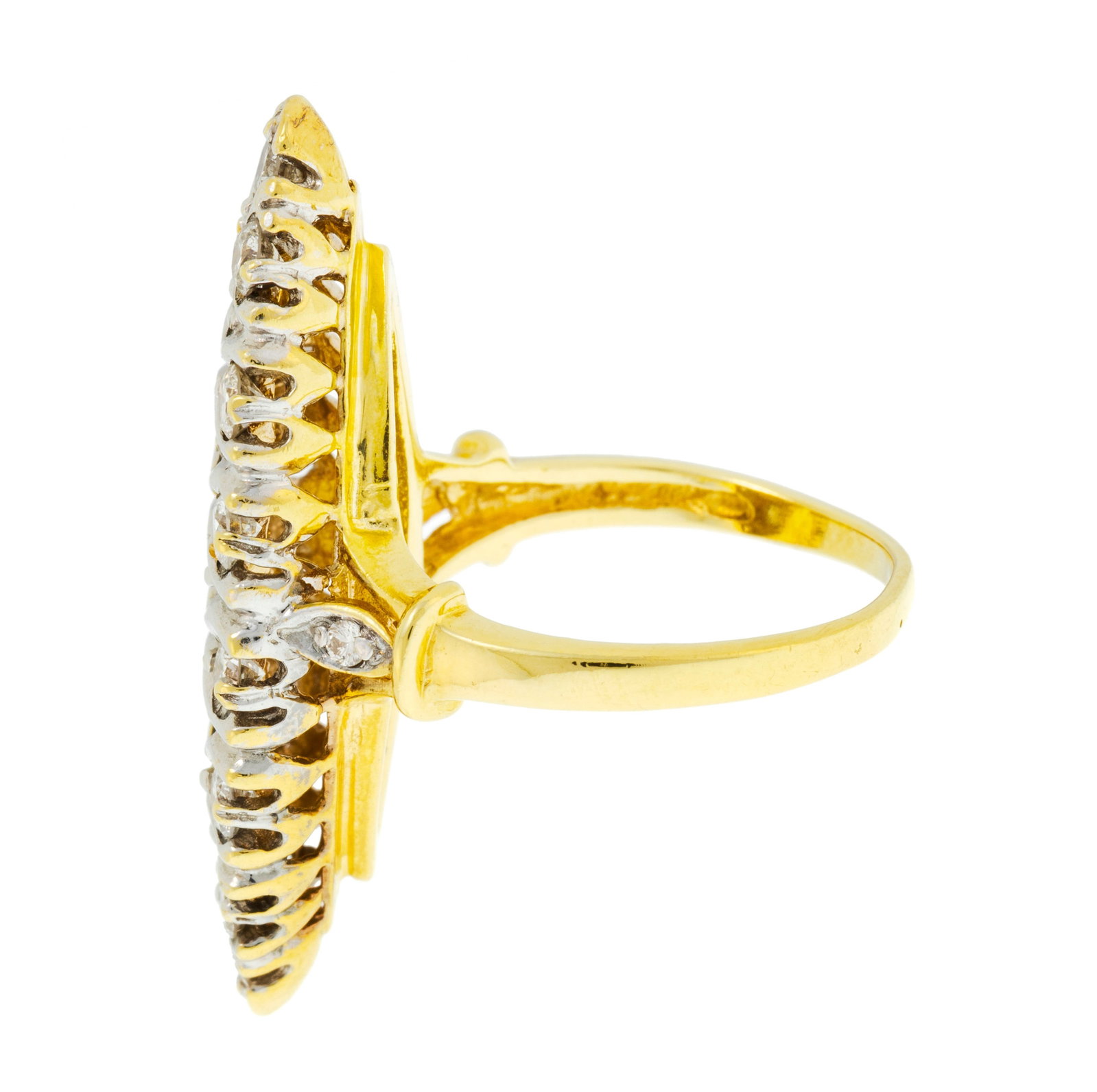 Bague navette 2 ors 750 sertie de diamants taille brillant, doigt 51-11, 7g - 2