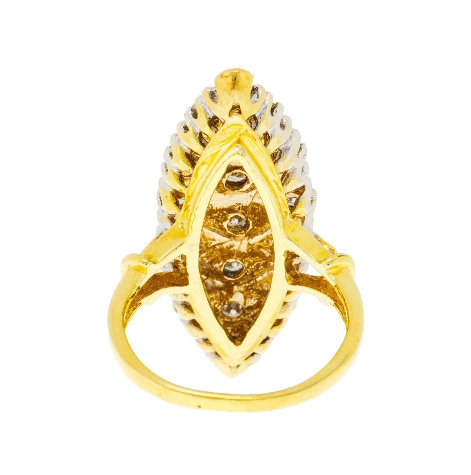 Bague navette 2 ors 750 sertie de diamants taille brillant, doigt 51-11, 7g - 3