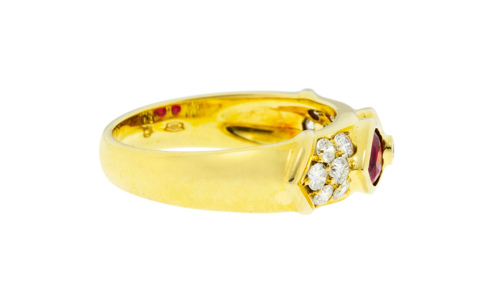 Bague or 750 sertie de deux rubis taille cœur épaulés de diamants taille brillant, do - 2