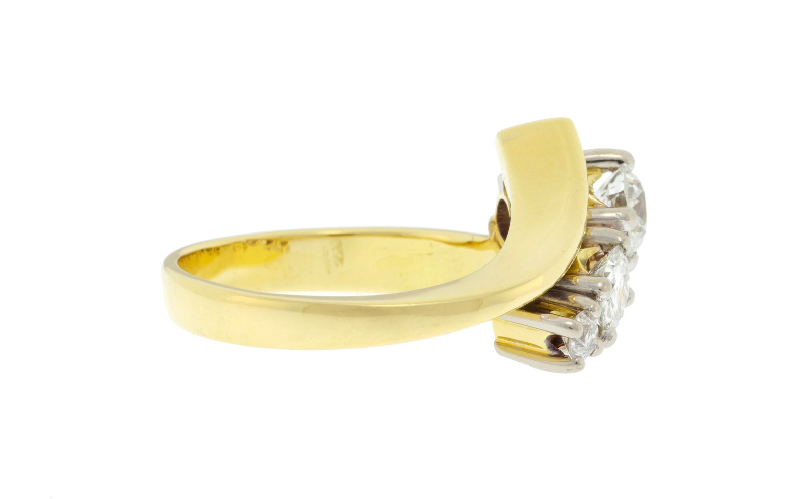 Bague 2 ors 750 sertie de 3 diamants taille brillant en chute, doigt 52-12, 5g - 2