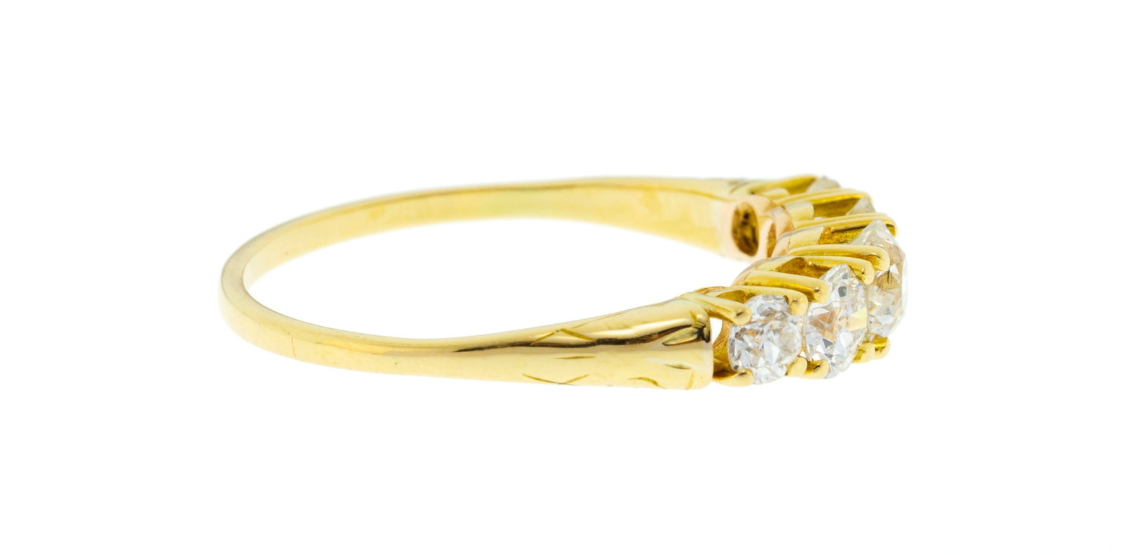 Bague or 750 sertie de cinq diamants taille ancienne, doigt 62-22 - 2