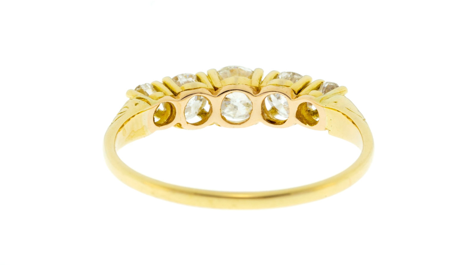 Bague or 750 sertie de cinq diamants taille ancienne, doigt 62-22 - 3