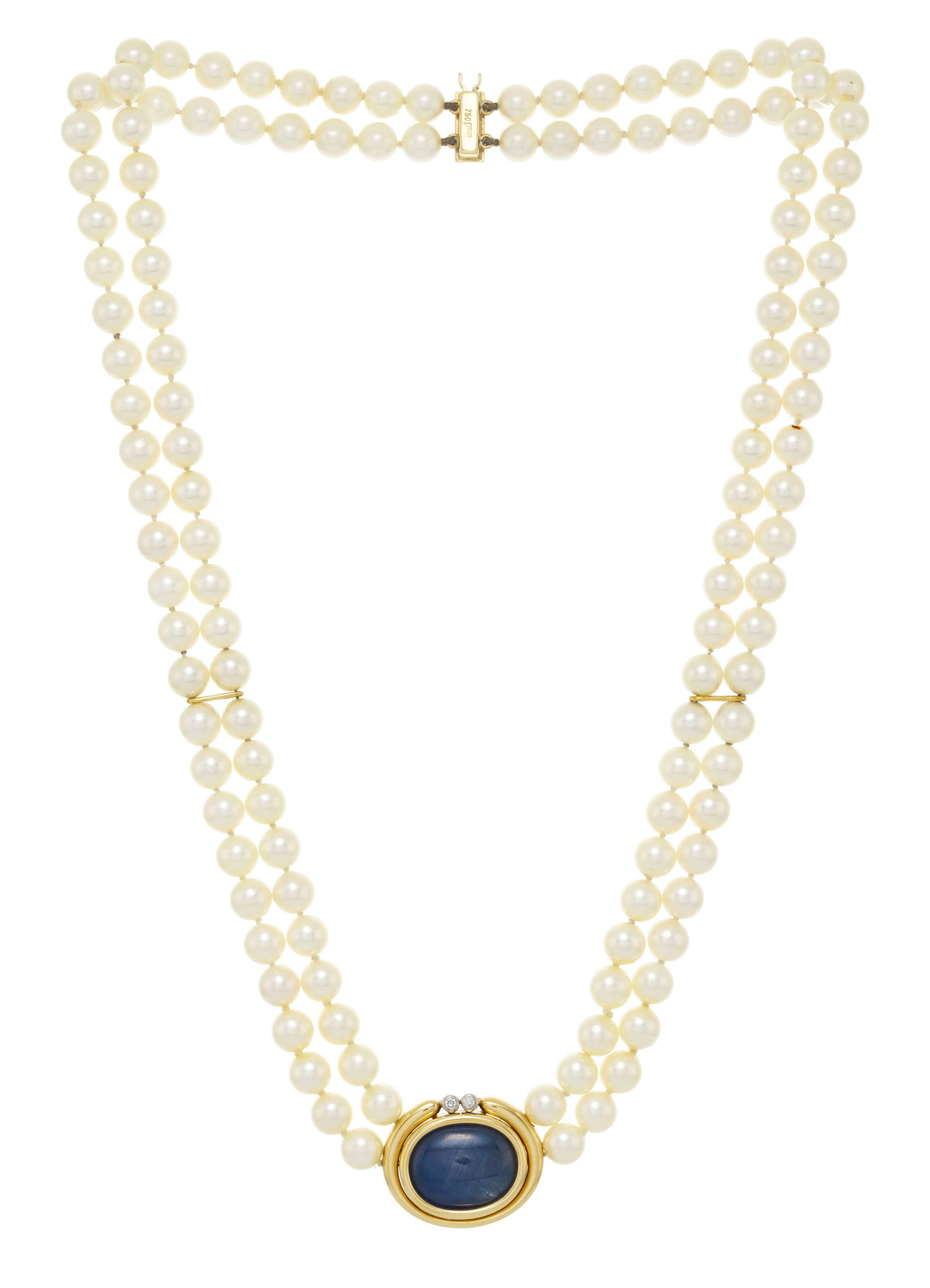Collier 2 rangs de perles de culture blanches avec intercalaires et centre en or 750, celui-ci est s (1 of 4)