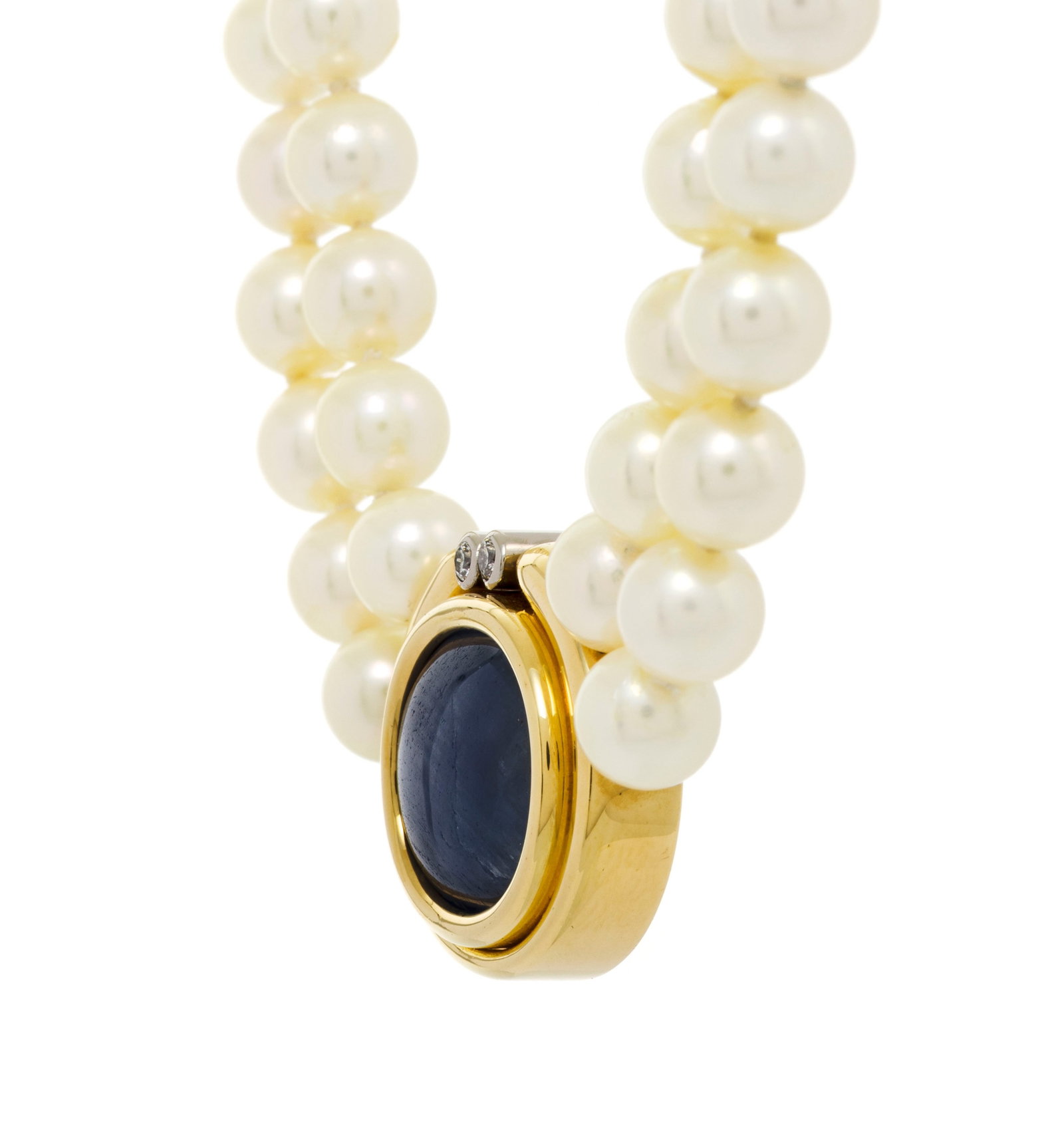 Collier 2 rangs de perles de culture blanches avec intercalaires et centre en or 750, celui-ci est s - 2