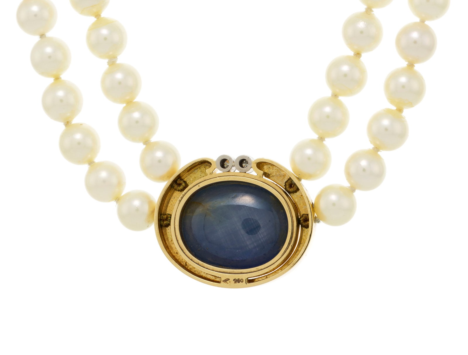 Collier 2 rangs de perles de culture blanches avec intercalaires et centre en or 750, celui-ci est s - 3