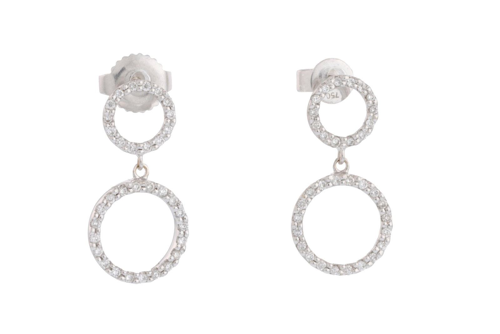 Paire de pendants d'oreilles or gris 750 à motifs circulaires sertis de diamants taille brillan (1 of 4)