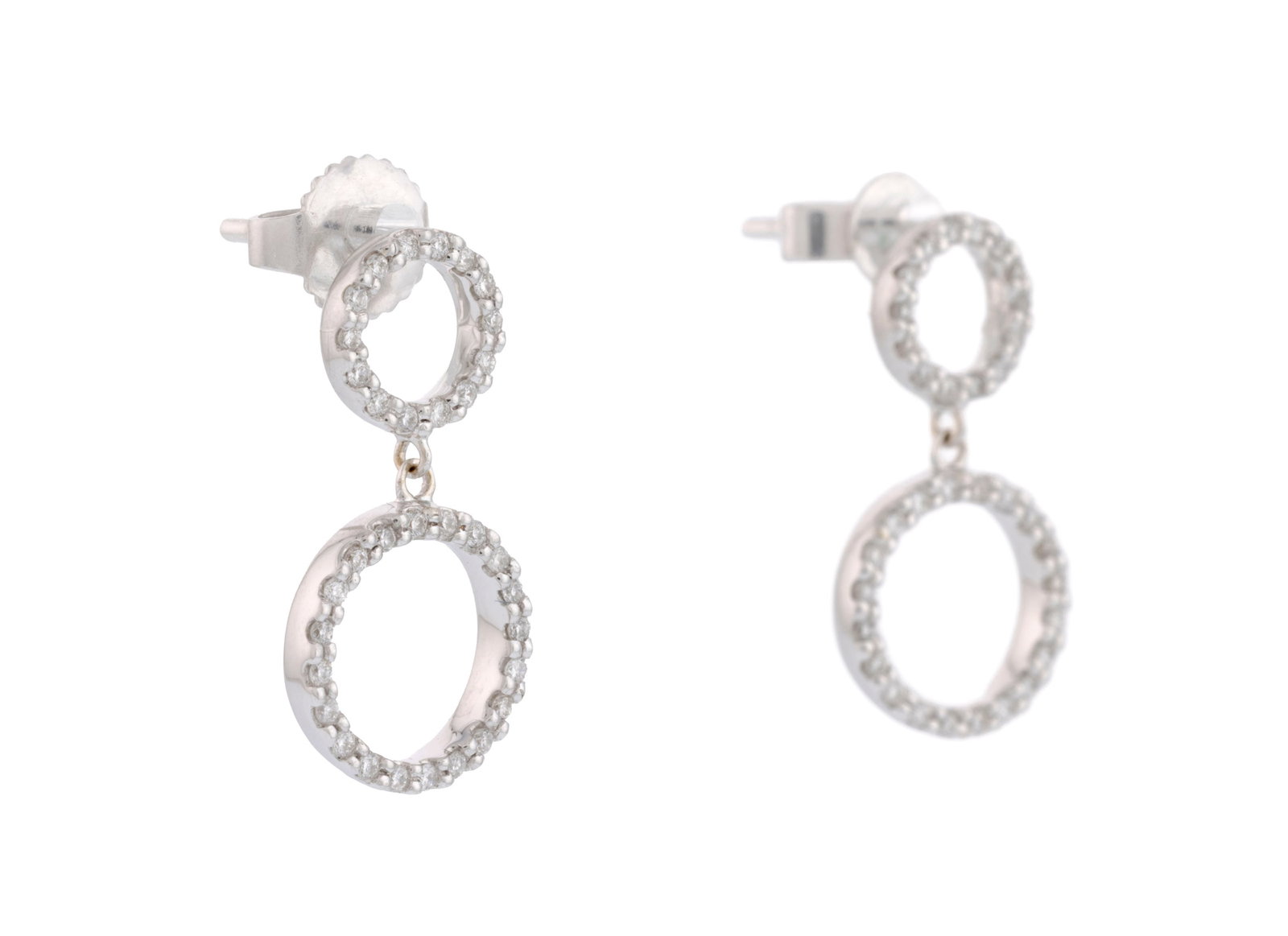 Paire de pendants d'oreilles or gris 750 à motifs circulaires sertis de diamants taille brillan - 2