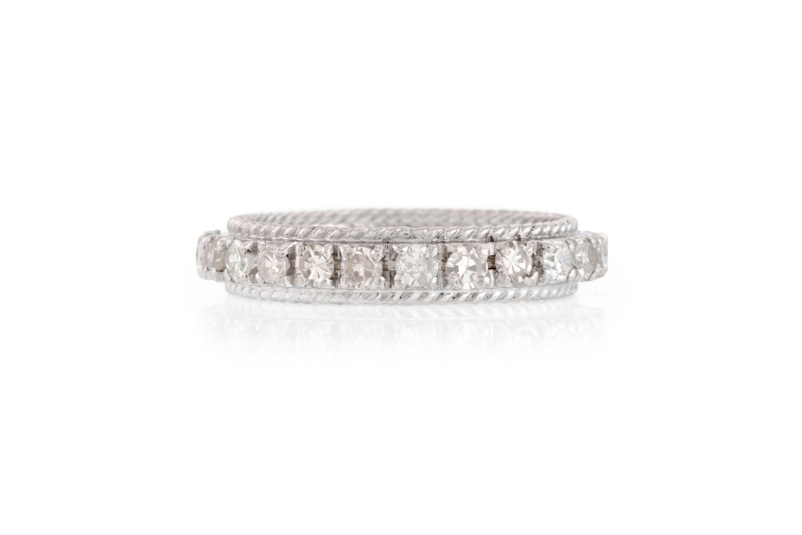 Anneau rivière or gris 750 serti de diamants taille 8/8 bordés de deux fils torsadés, (1 of 3)
