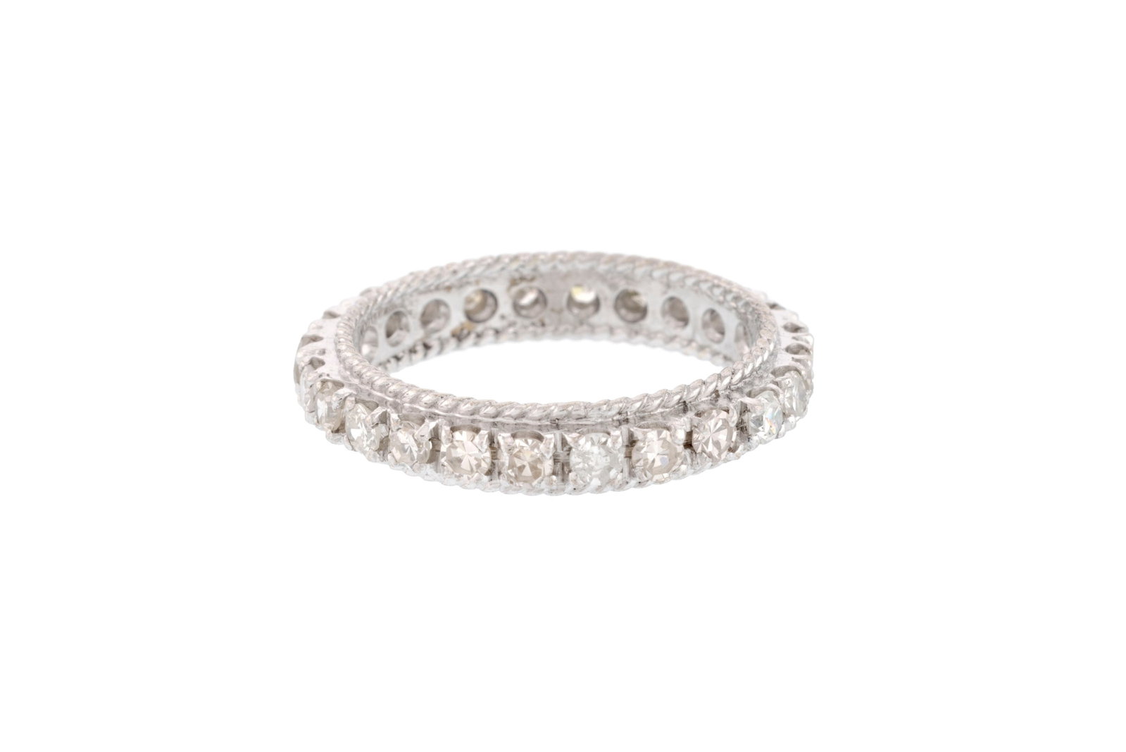 Anneau rivière or gris 750 serti de diamants taille 8/8 bordés de deux fils torsadés, - 2
