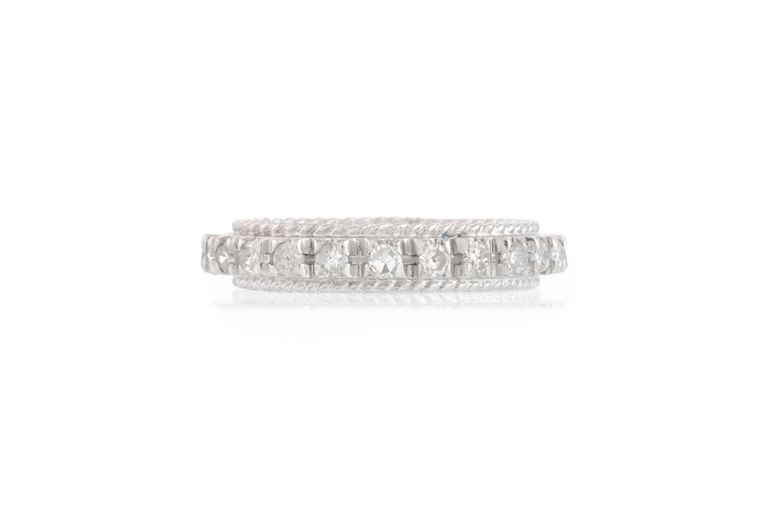 Anneau rivière or gris 750 serti de diamants taille 8/8 bordés de deux fils torsadés, (1 of 3)