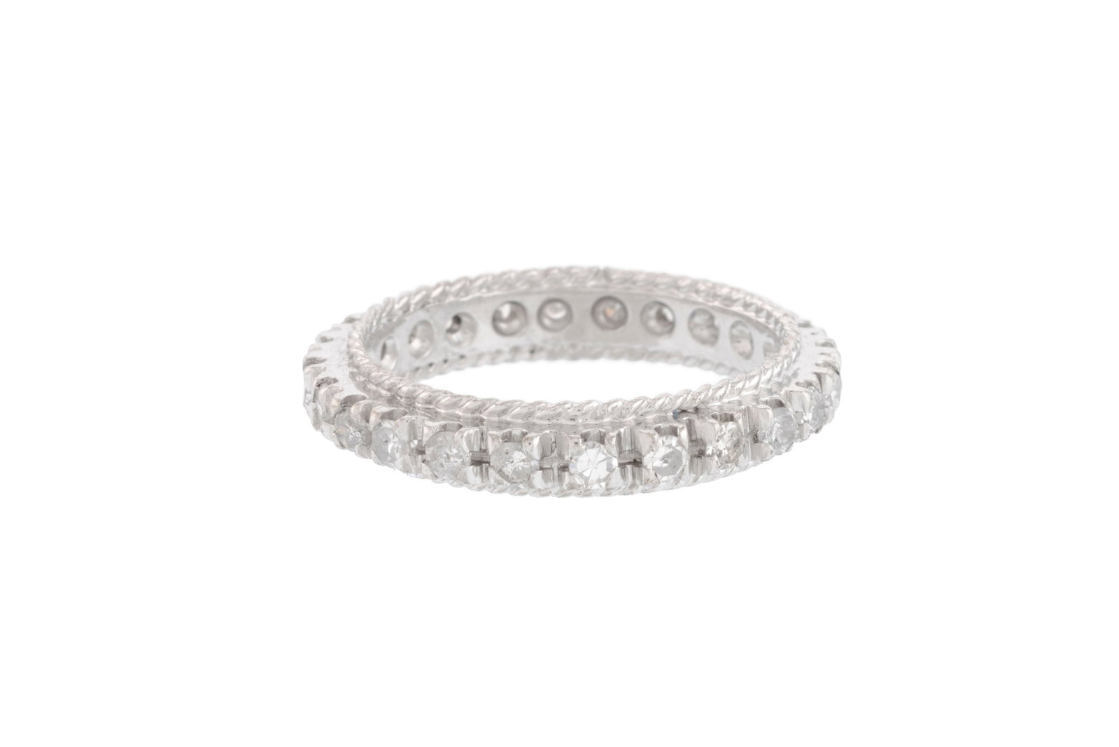 Anneau rivière or gris 750 serti de diamants taille 8/8 bordés de deux fils torsadés, - 2