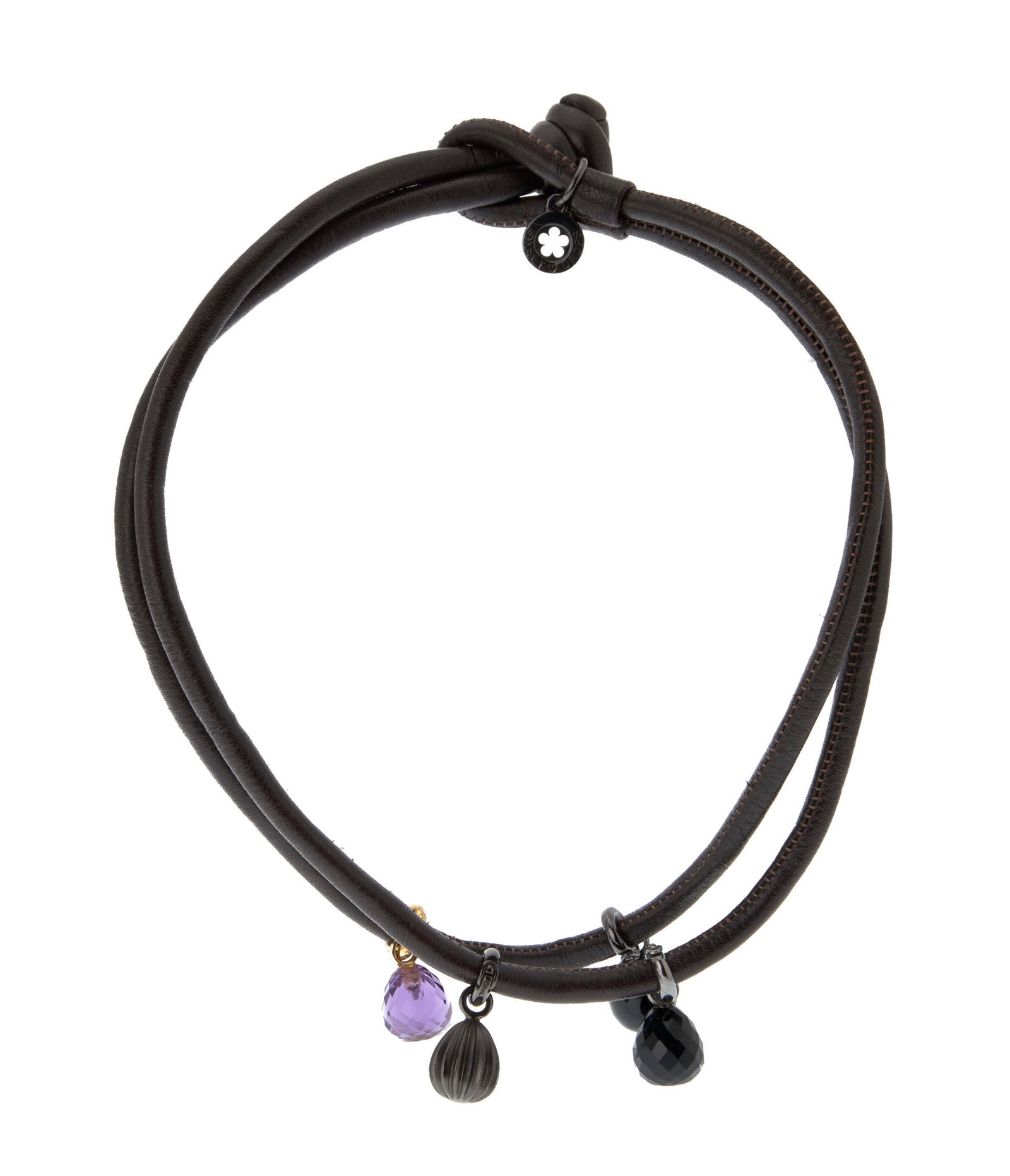 Ole Lynggaard, collier en cuir retenant des charms en argent noirci et en onyx et un autre en or 750 (1 of 4)