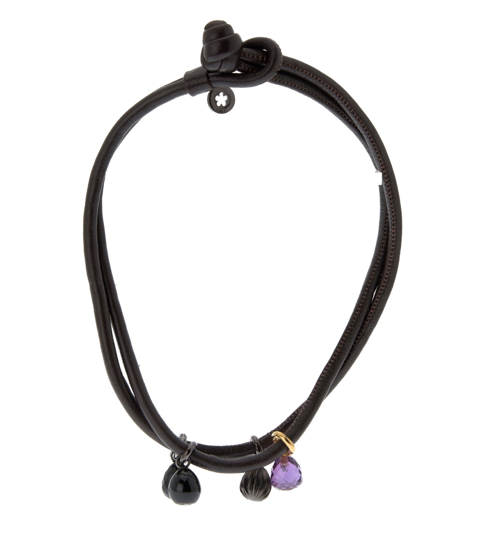 Ole Lynggaard, collier en cuir retenant des charms en argent noirci et en onyx et un autre en or 750 - 3