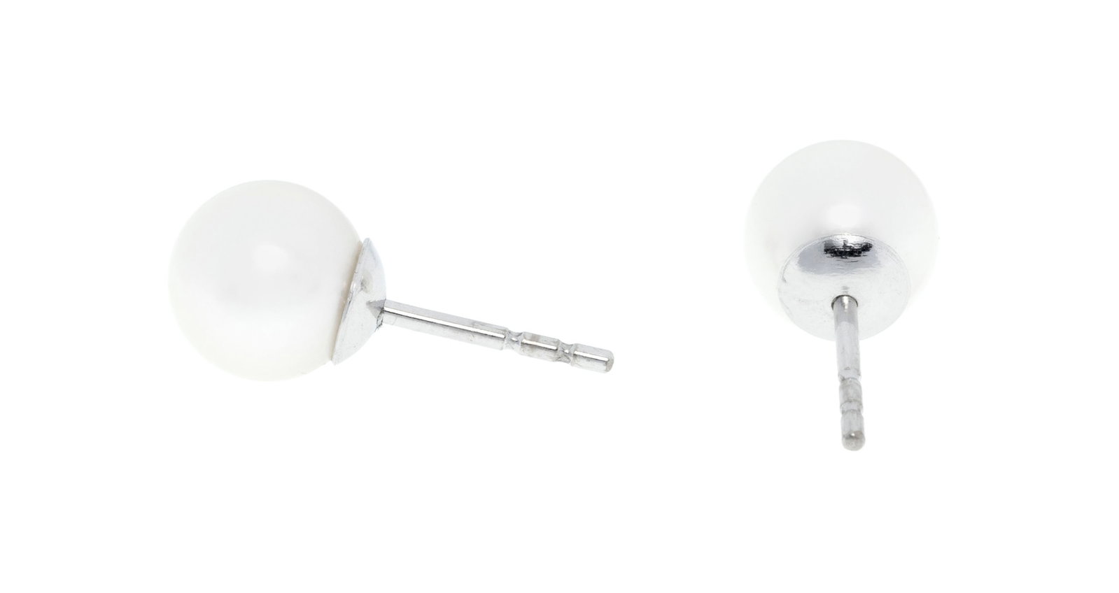 Paire de clous d'oreilles or gris 750 ornés de perles de culture blanches, poussoirs en or jaun - 2