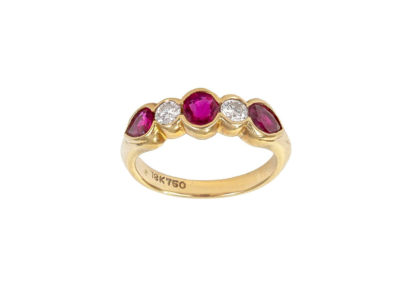 Bague or 750 alternant des rubis et des diamants taille ovale, poire et brillant, doigt 51-11, 4g (1 of 4)