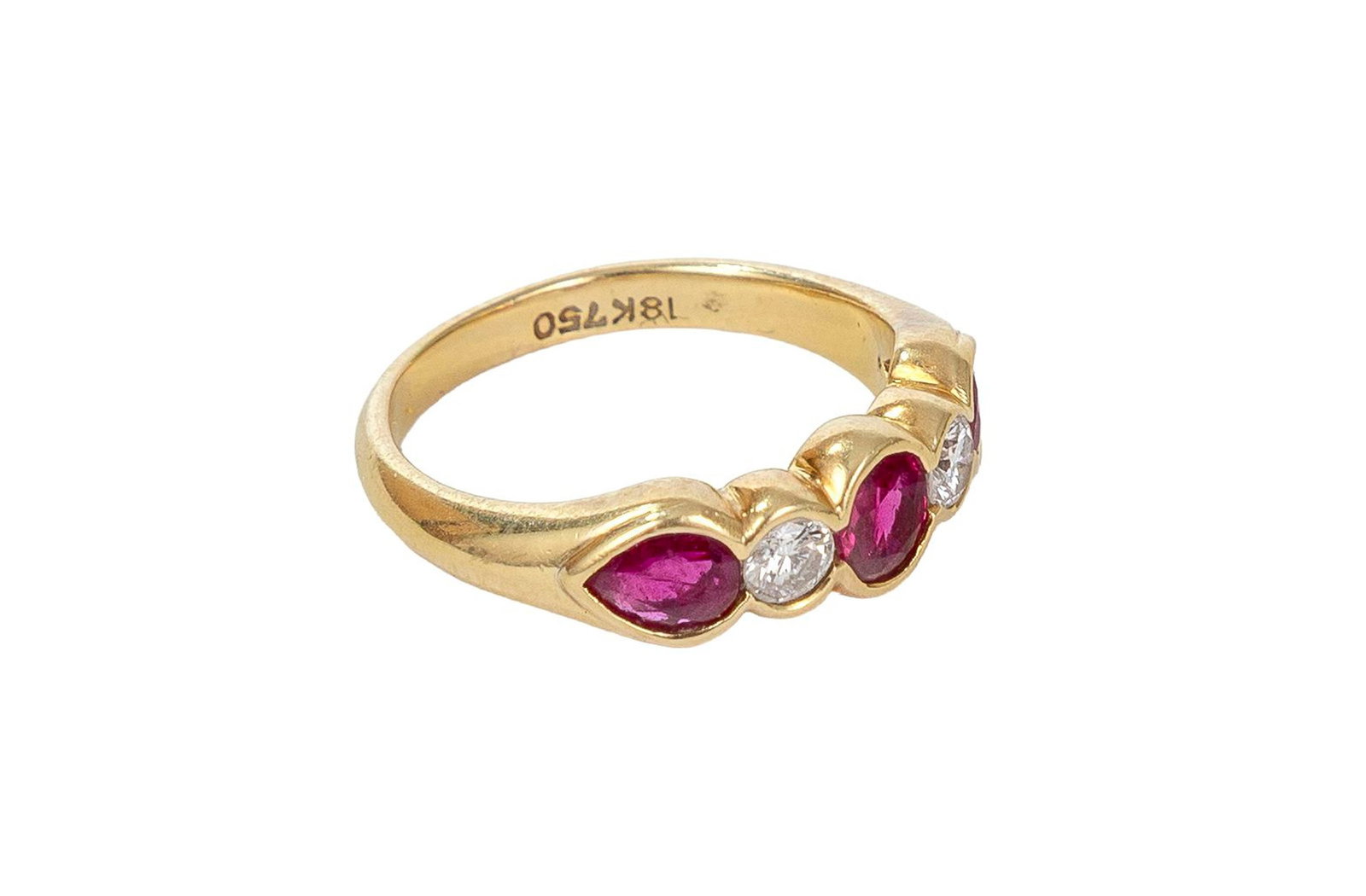 Bague or 750 alternant des rubis et des diamants taille ovale, poire et brillant, doigt 51-11, 4g - 2