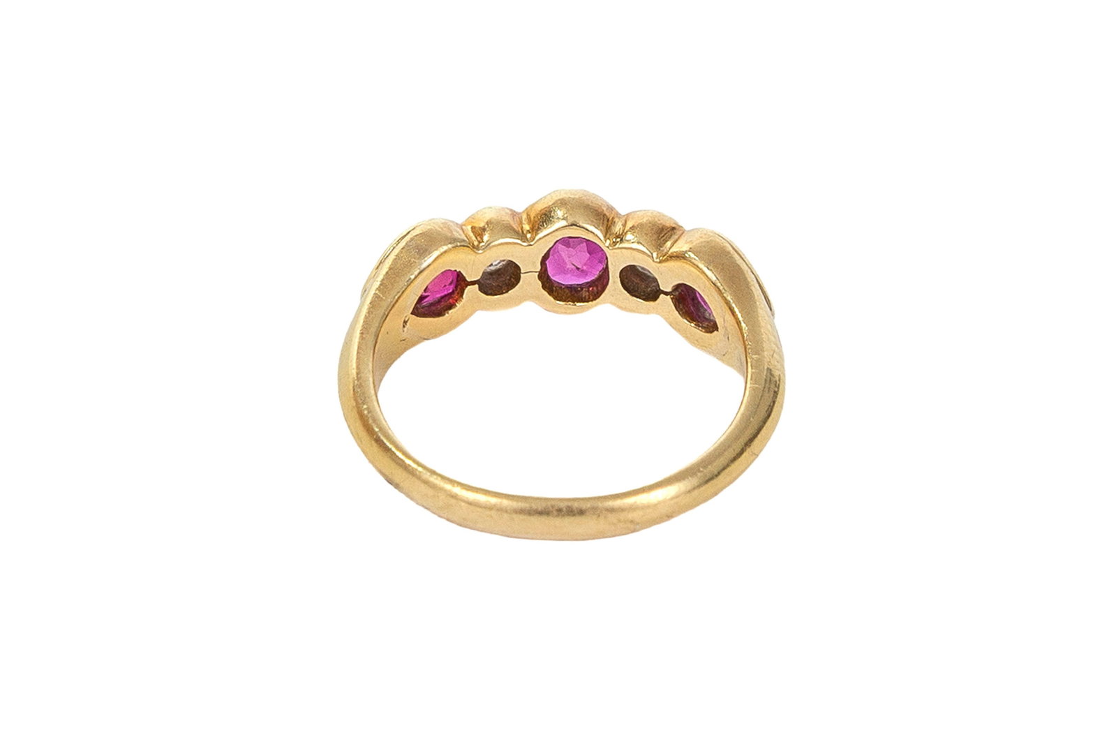 Bague or 750 alternant des rubis et des diamants taille ovale, poire et brillant, doigt 51-11, 4g - 3
