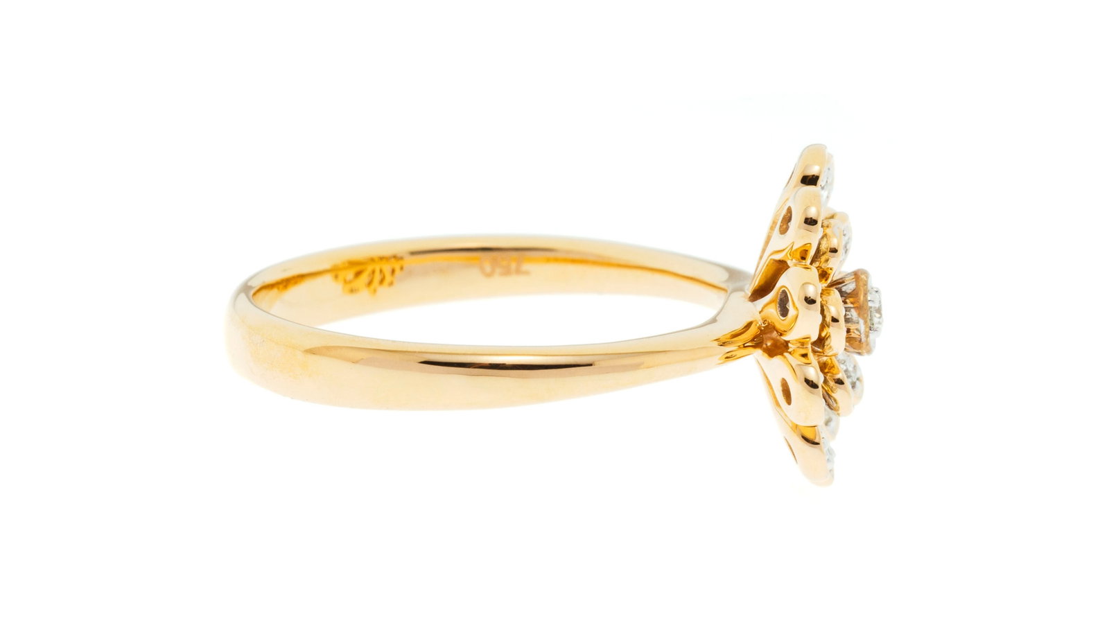 Bague fleur or rose 750 sertie de diamants taille brillant, doigt 54-14, 4g - 2