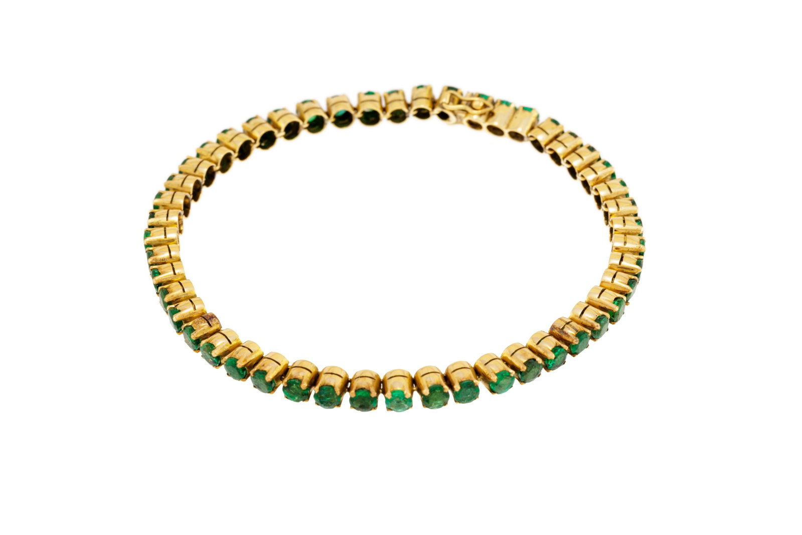 Bracelet rivière or 585 serti d'émeraudes taille rond, long. 17.5 cm, 8g - 2