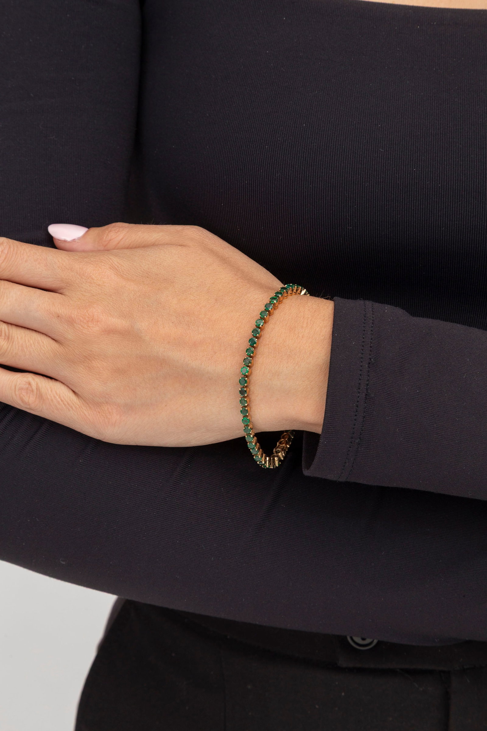 Bracelet rivière or 585 serti d'émeraudes taille rond, long. 17.5 cm, 8g - 3