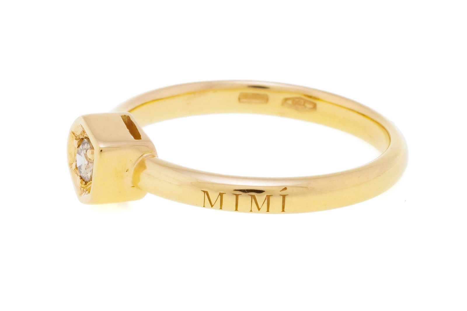 Mimi, solitaire or jaune 750 serti d'un diamant facetté, signée, doigt 52-12 - 2