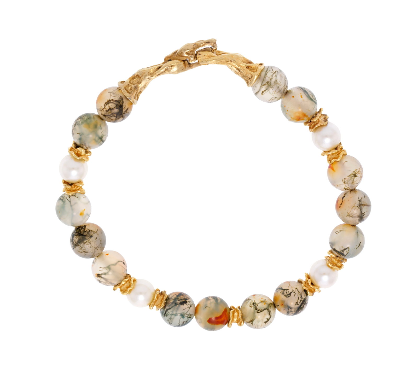 Gilbert Albert, bracelet composé de billes d'agate mousse alternées d'éléments e - 2