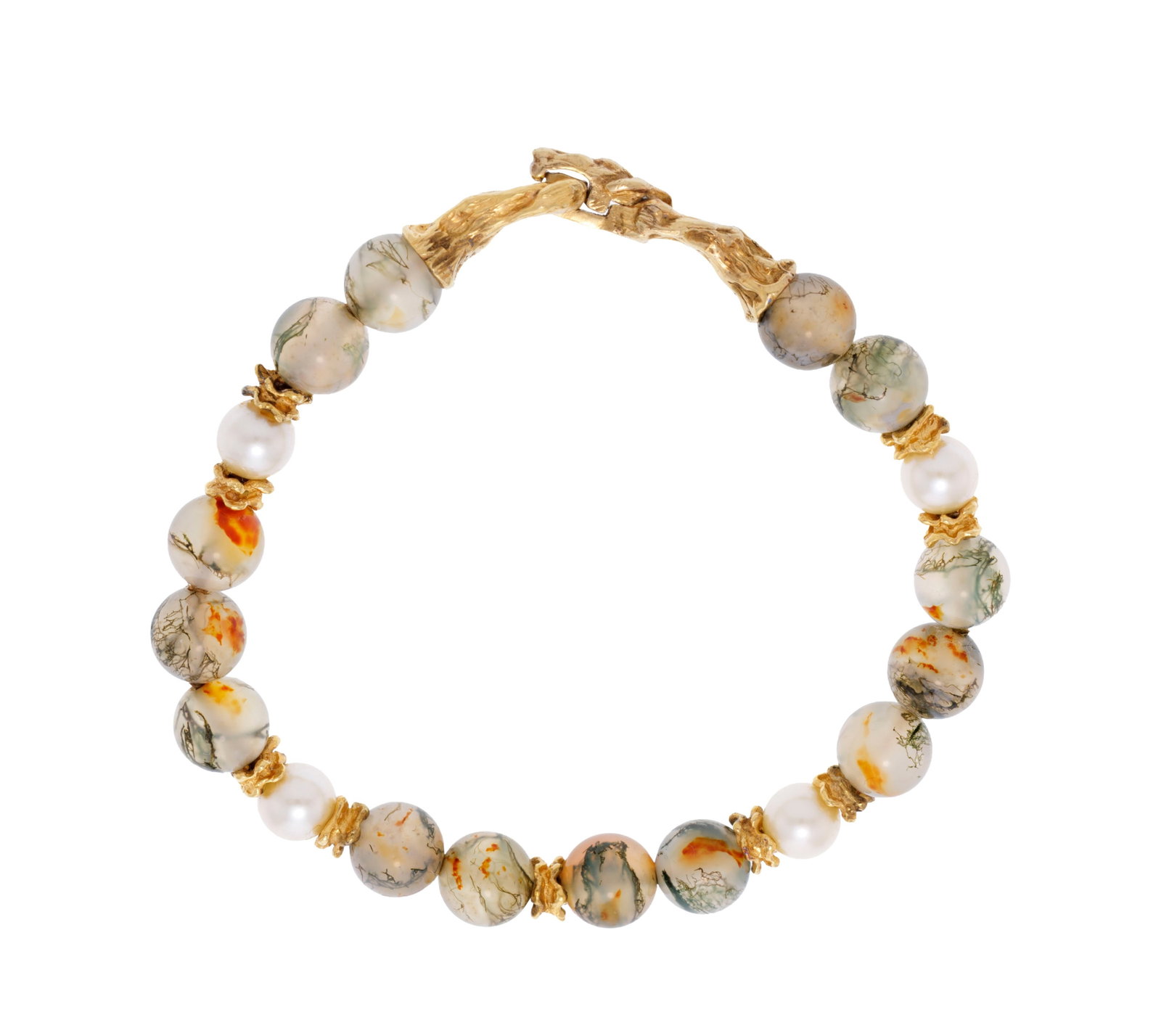 Gilbert Albert, bracelet composé de billes d'agate mousse alternées d'éléments e - 3