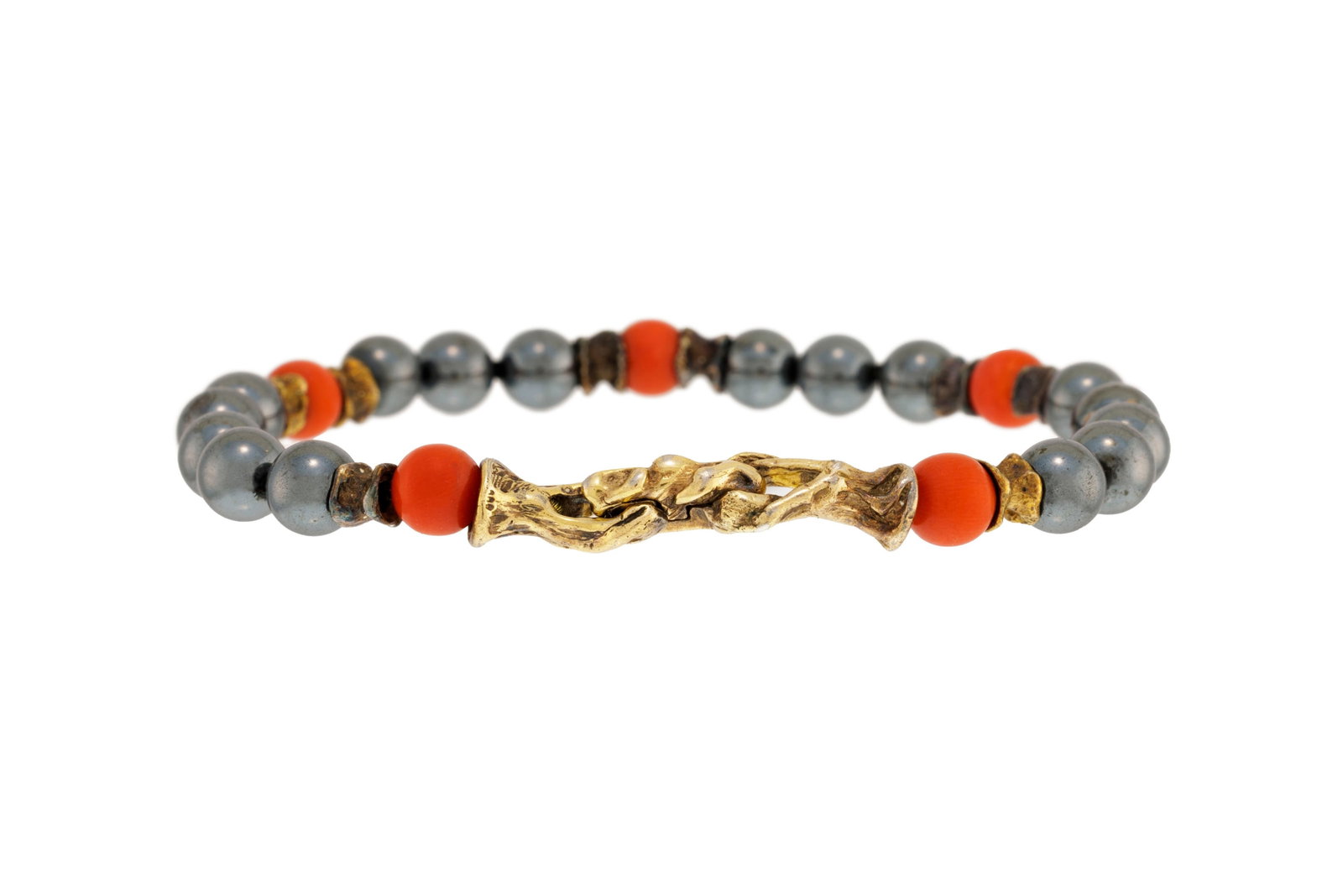 Gilbert Albert, bracelet composé de billes d'hématite alternées de corail et d'é - 3