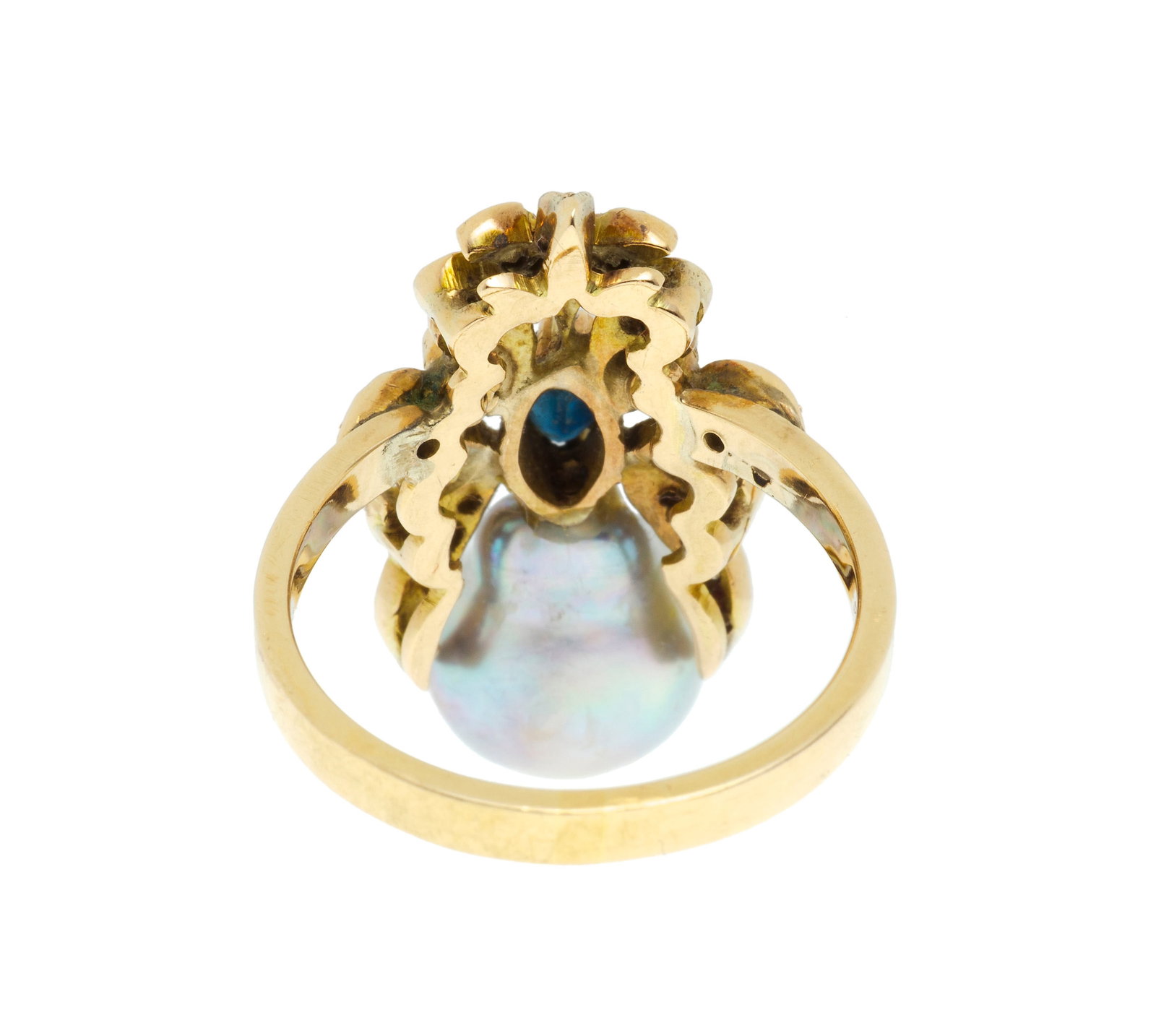 Bague or 750 à motif ajouré serti d'un saphir taille marquise et de diamants taille 8/8 re - 3