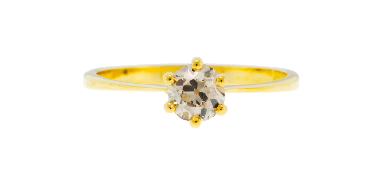 Solitaire or 750 serti d'un diamant taille ancienne (env. 0.35 ct), doigt 49-9: Solitaire or 750 serti d'un diamant taille ancienne (env. 0.35 ct), doigt 49-9 Condition Bon état de conservation général. Présence de micro rayures à l'or.