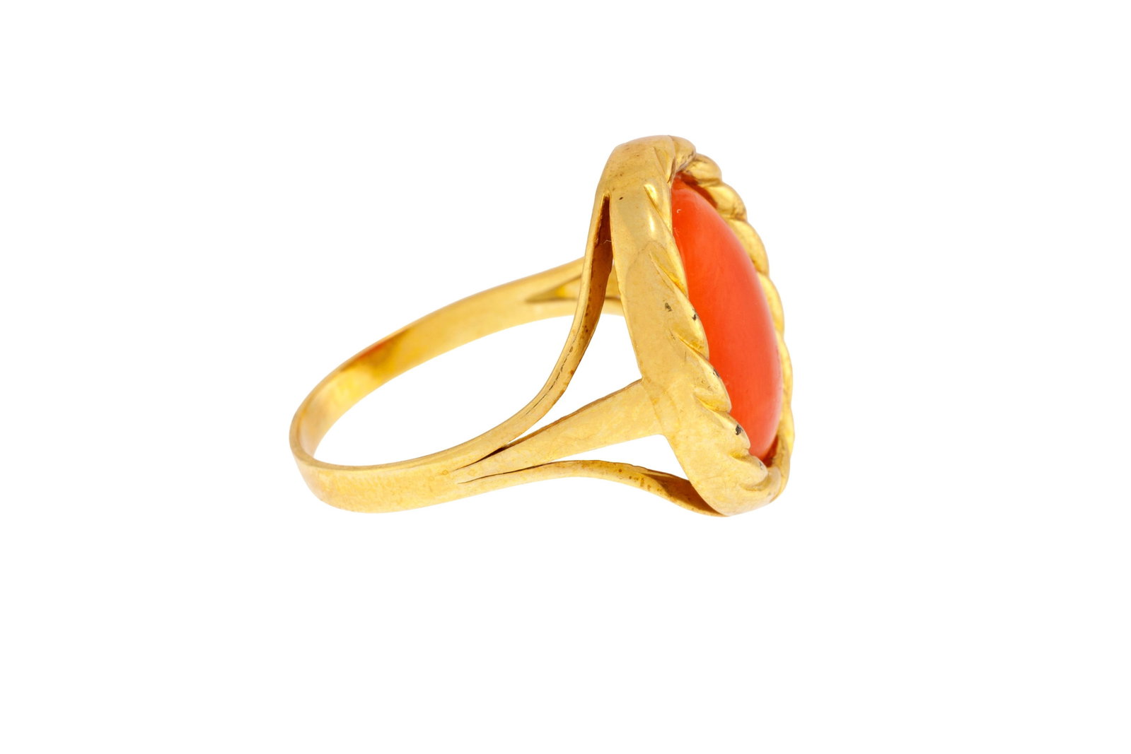 Bague or 750 ornée d'un cabochon de corail orange, doigt 57-17, 3g \+ Des restrictions dR - 2