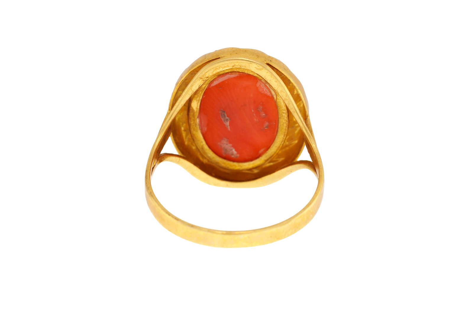 Bague or 750 ornée d'un cabochon de corail orange, doigt 57-17, 3g \+ Des restrictions dR - 3