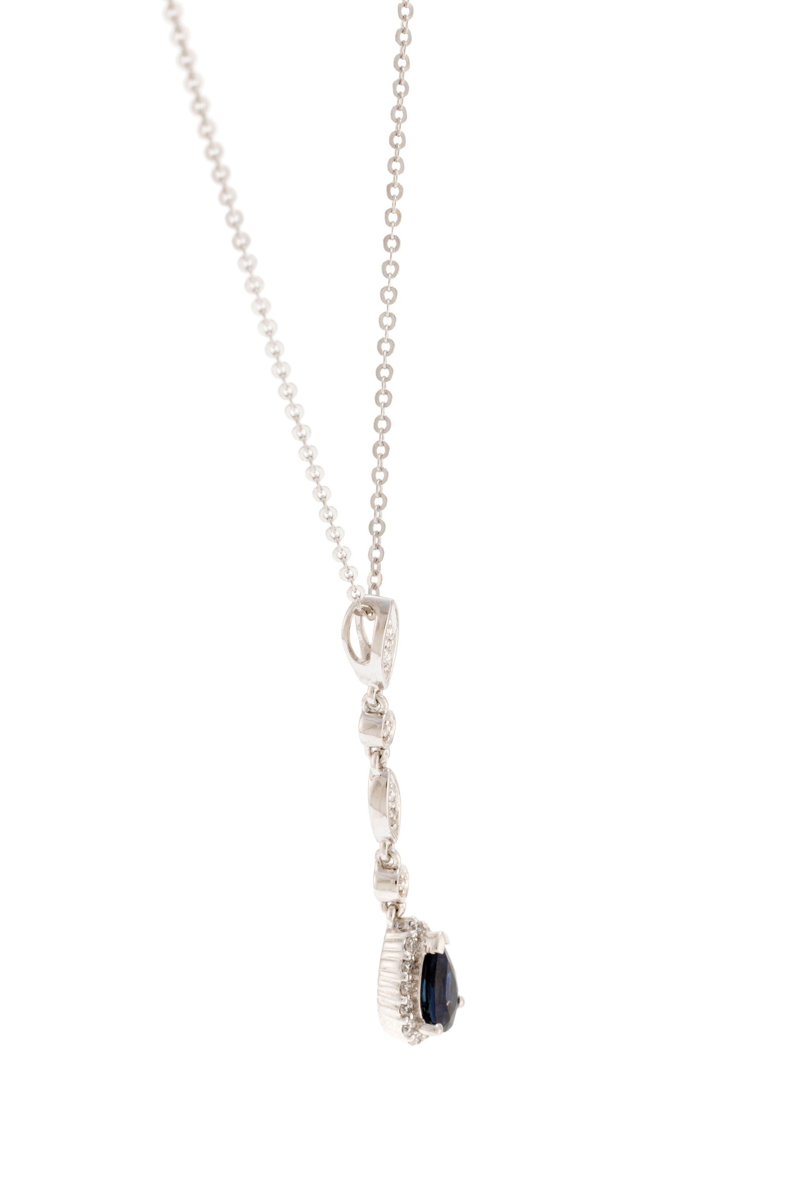 Bucherer, pendentif or gris 750 serti de diamants taille brillant et retenant un saphir taille poire - 2