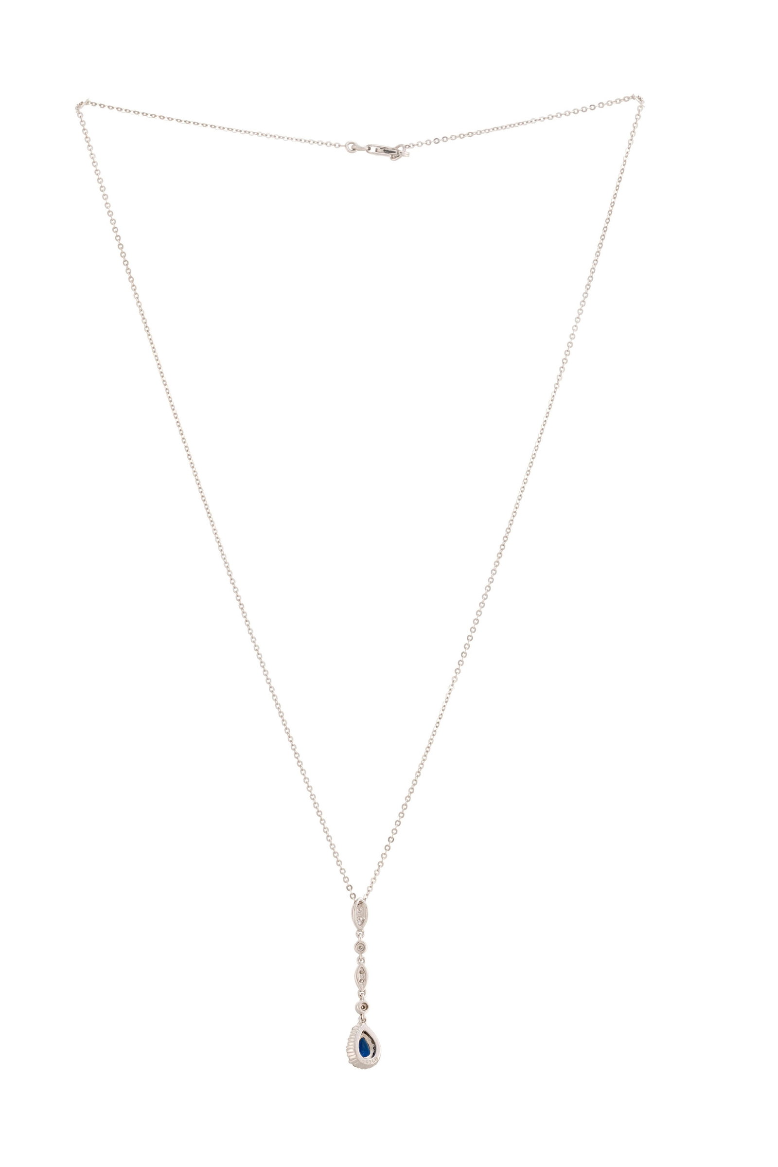 Bucherer, pendentif or gris 750 serti de diamants taille brillant et retenant un saphir taille poire - 3