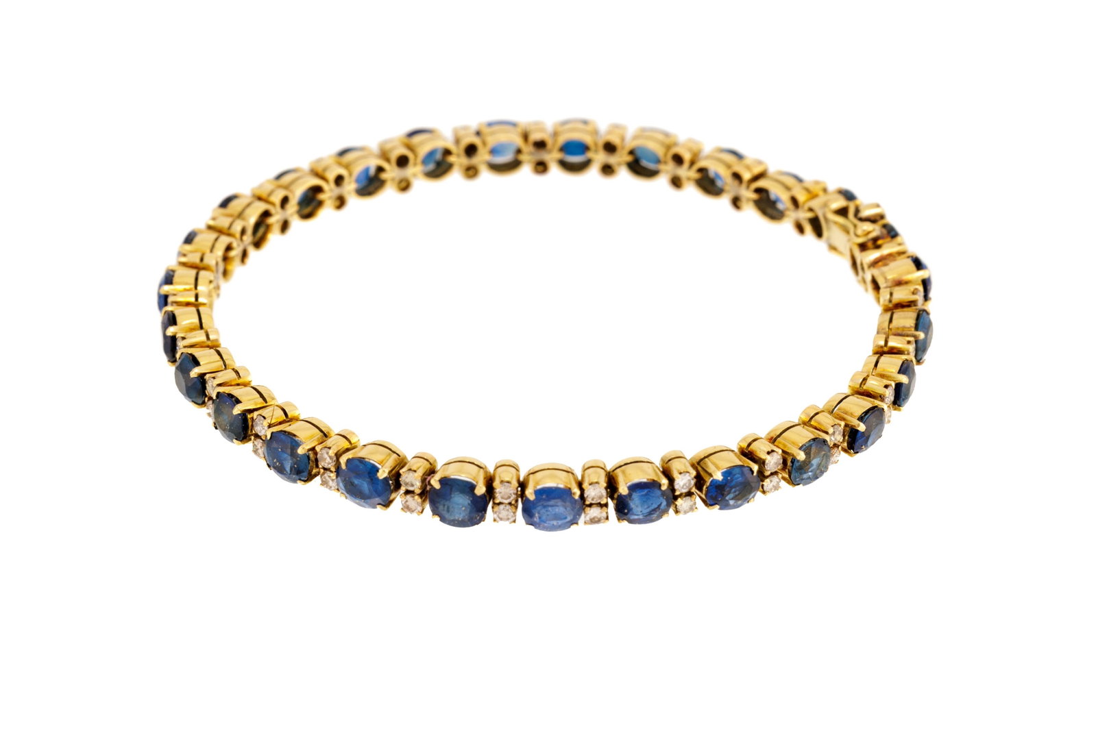 Bracelet rivière or 585 serti de saphirs ovales alternés de diamants taille brillant, long - 2