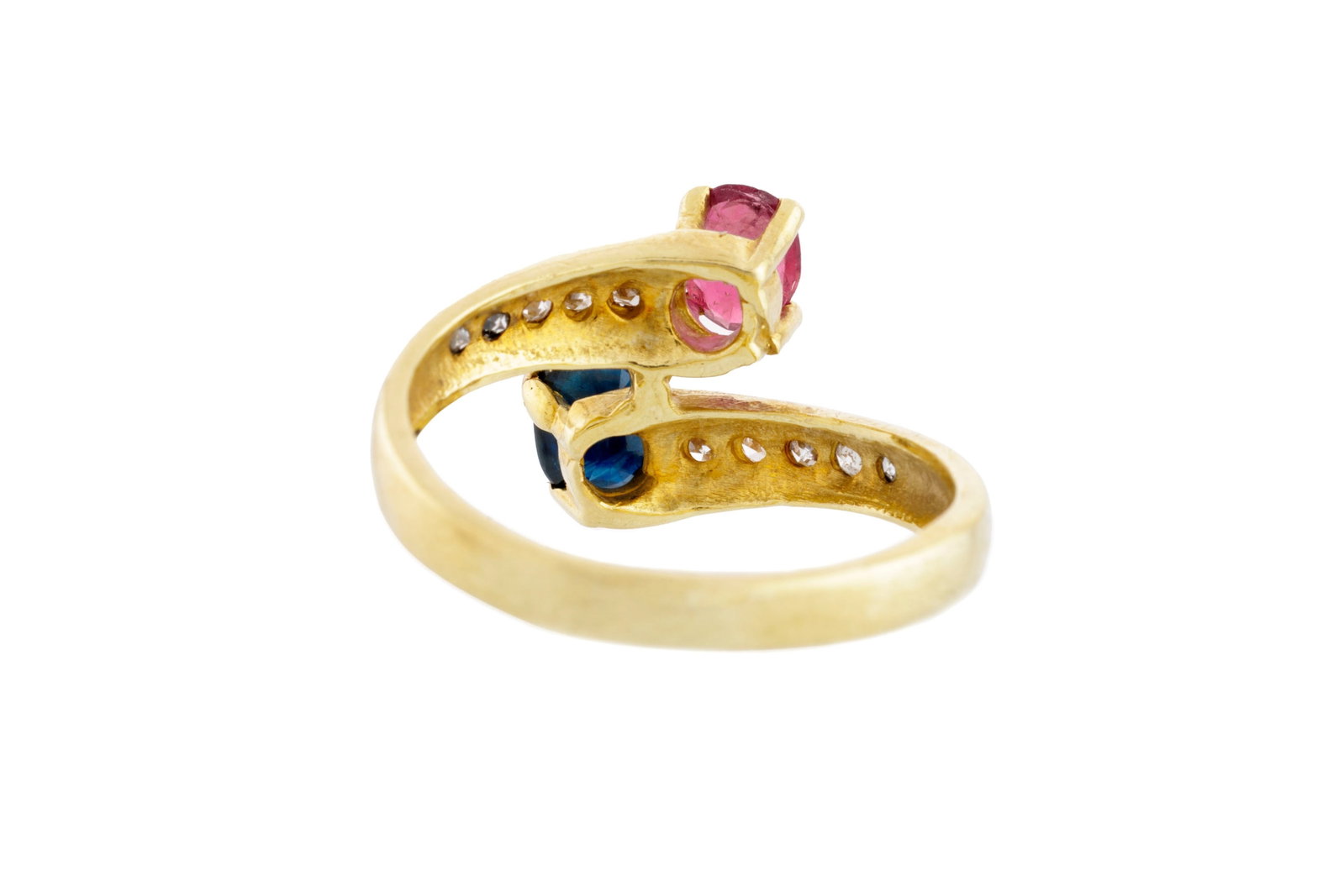 Bague Toi&Moi or 585 sertie de saphirs, l'un bleu et l'autre rose, épaulés de diamants tai - 3