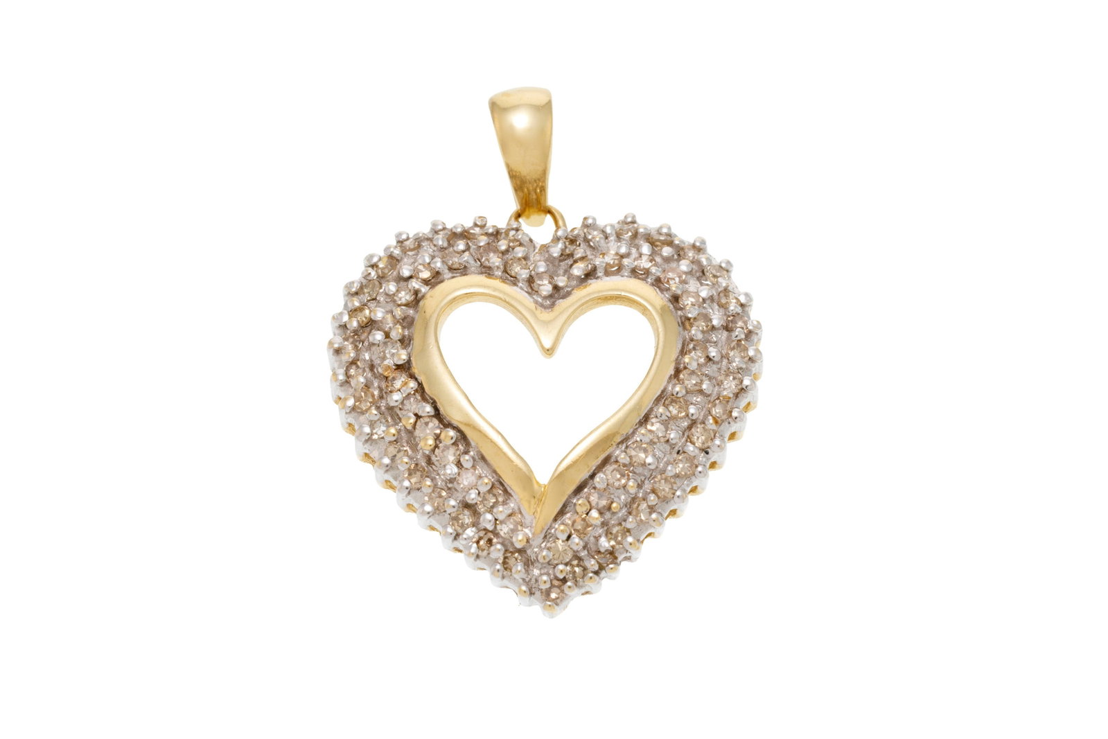 Pendentif 2 ors 585 serti de diamants taille 8/8, h. 2.7 cm: Pendentif 2 ors 585 serti de diamants taille 8/8, h. 2.7 cm Condition Monture: Bon état général, présence de rayures et micro rayures. Gemmes: Etat moyen. Les diamants sont sertis