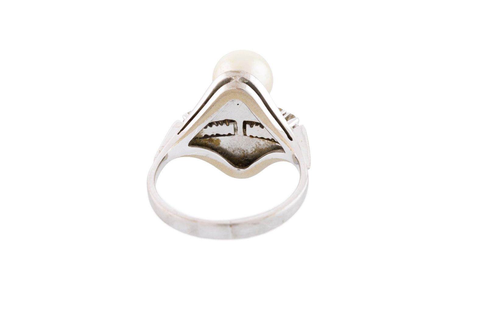 Bague or gris 750 ornée de deux perles de culture et de diamants taille brillant en chute, doig - 3
