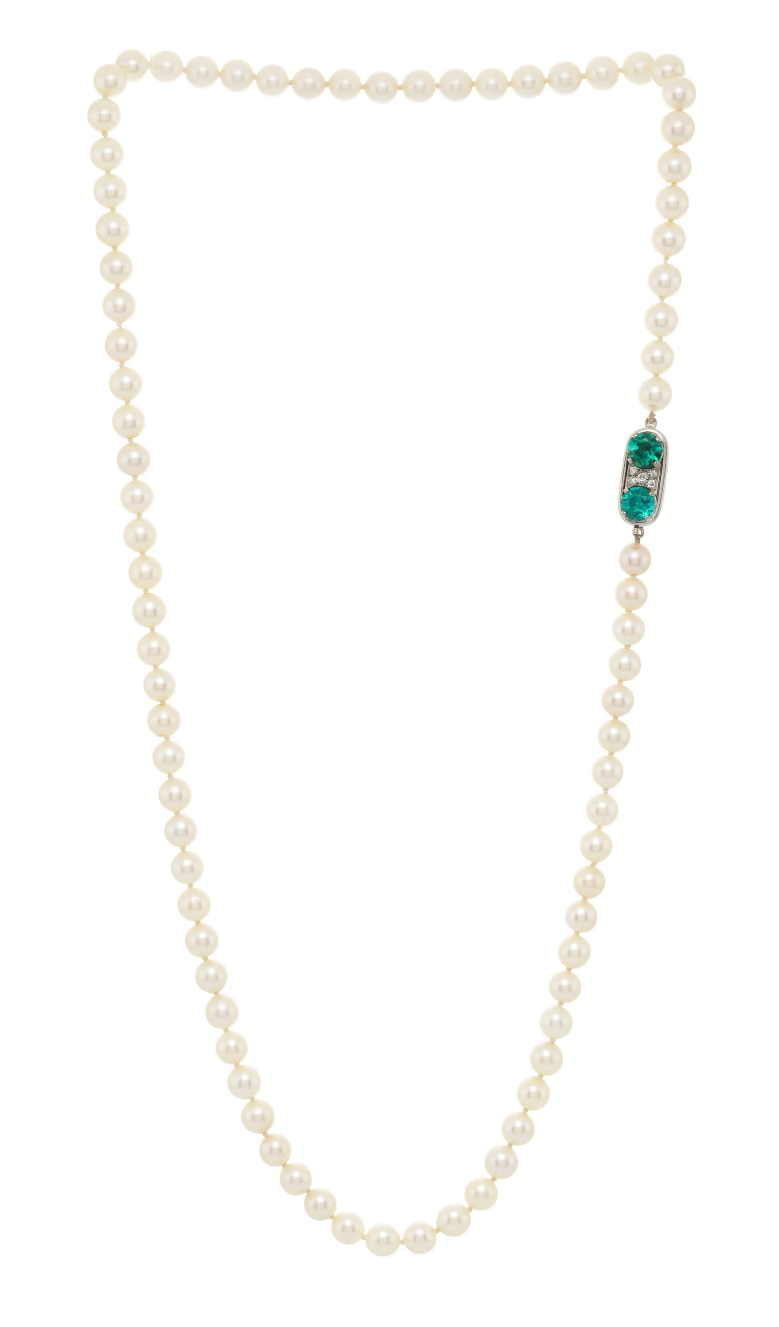 Collier 1 rang de perles de culture blanches, fermoir or gris 750 serti de diamants taille 8/8 et de (1 of 3)