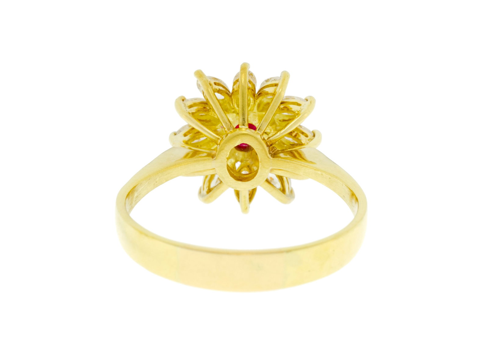 Bague fleur or 750 sertie d'un rubis ovale entouré de diamants taille marquise, doigt 63-23, 5g - 3