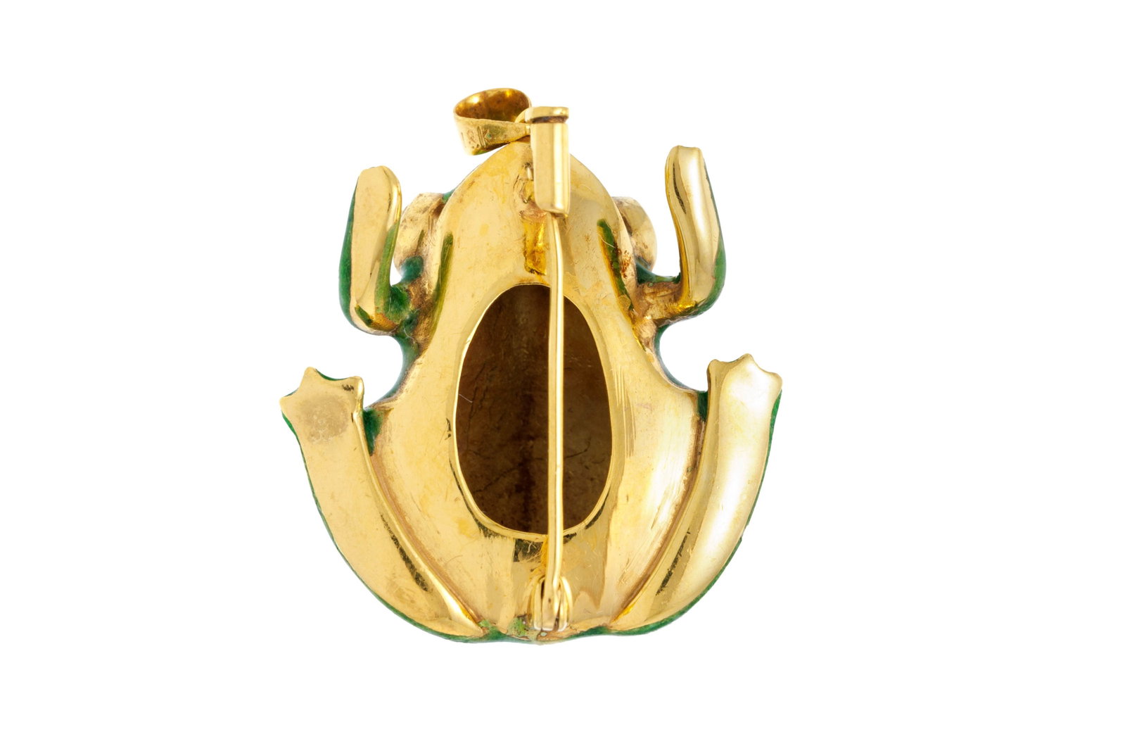 Pendentif-broche grenouille or 750 et émail polychrome au naturel, h. 2.8 cm, 7g - 3