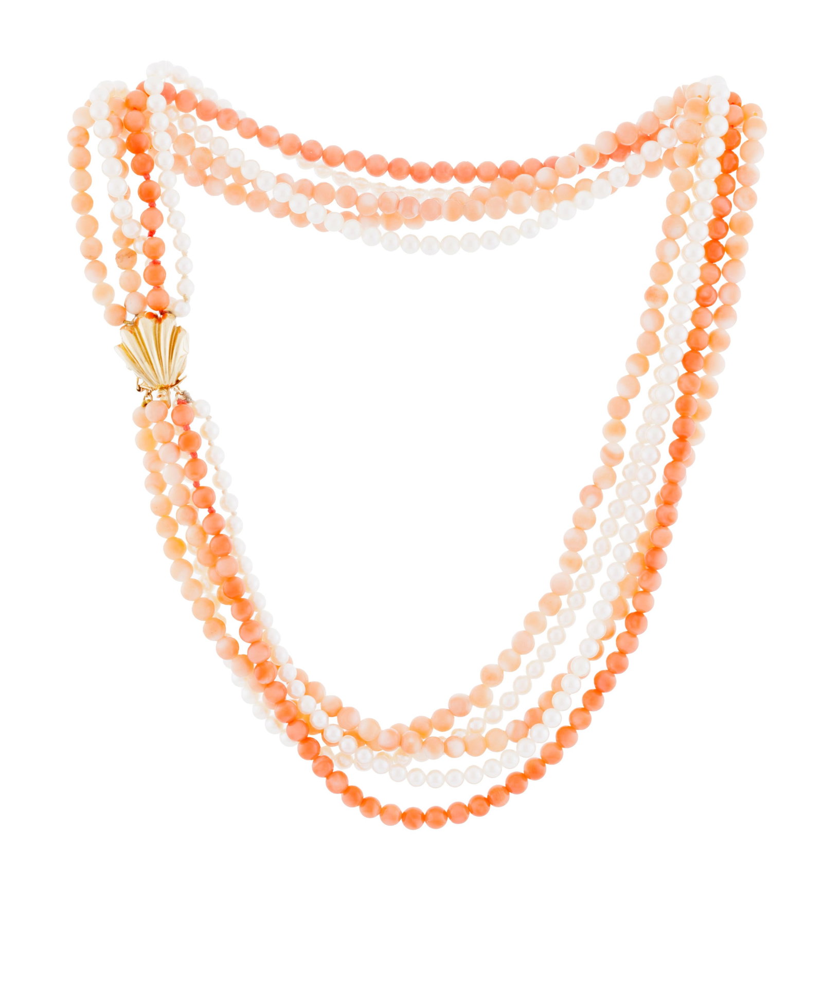 Collier composé de 5 rangs, 3 de billes de corail et 2 de perles de culture, fermoir en or 585  (1 of 4)